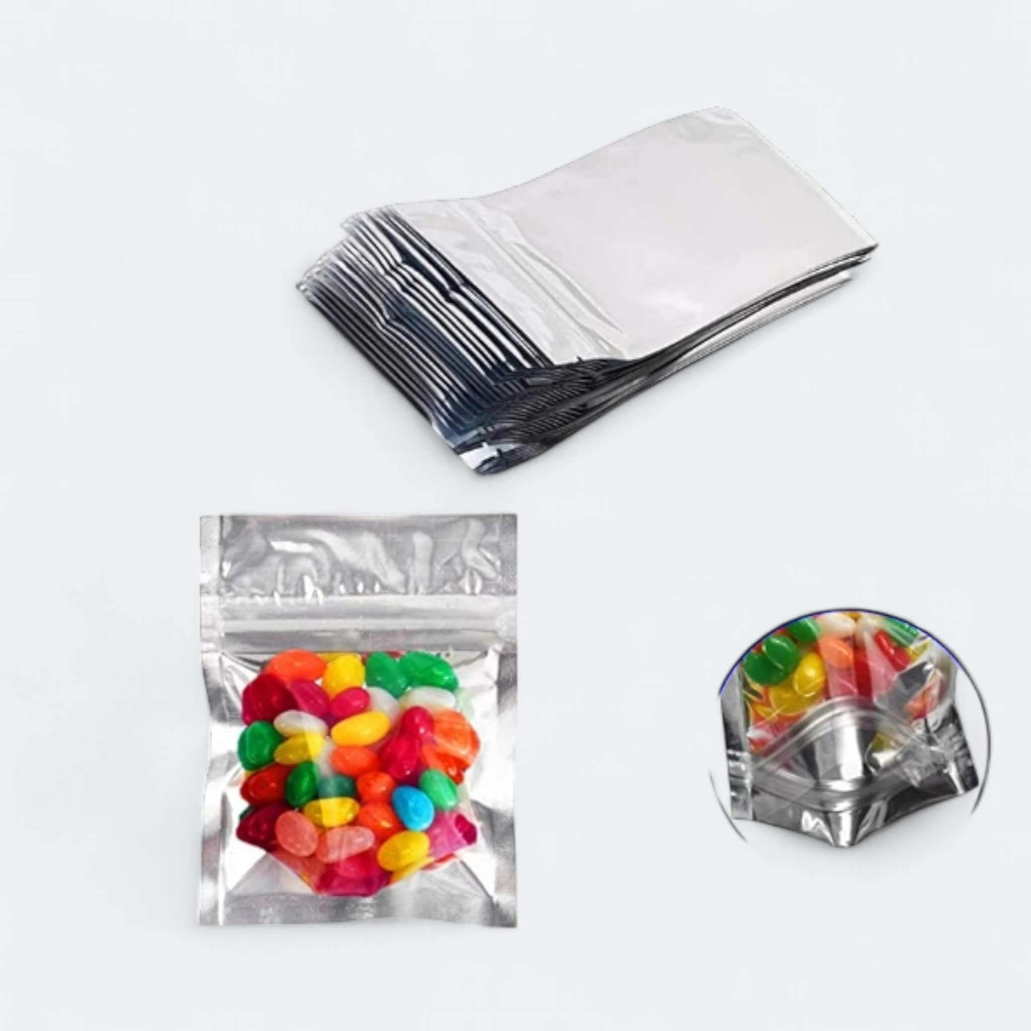 Metalized Ziplock Vacuum Resealable Bags 7.7cmx10cm 20pack