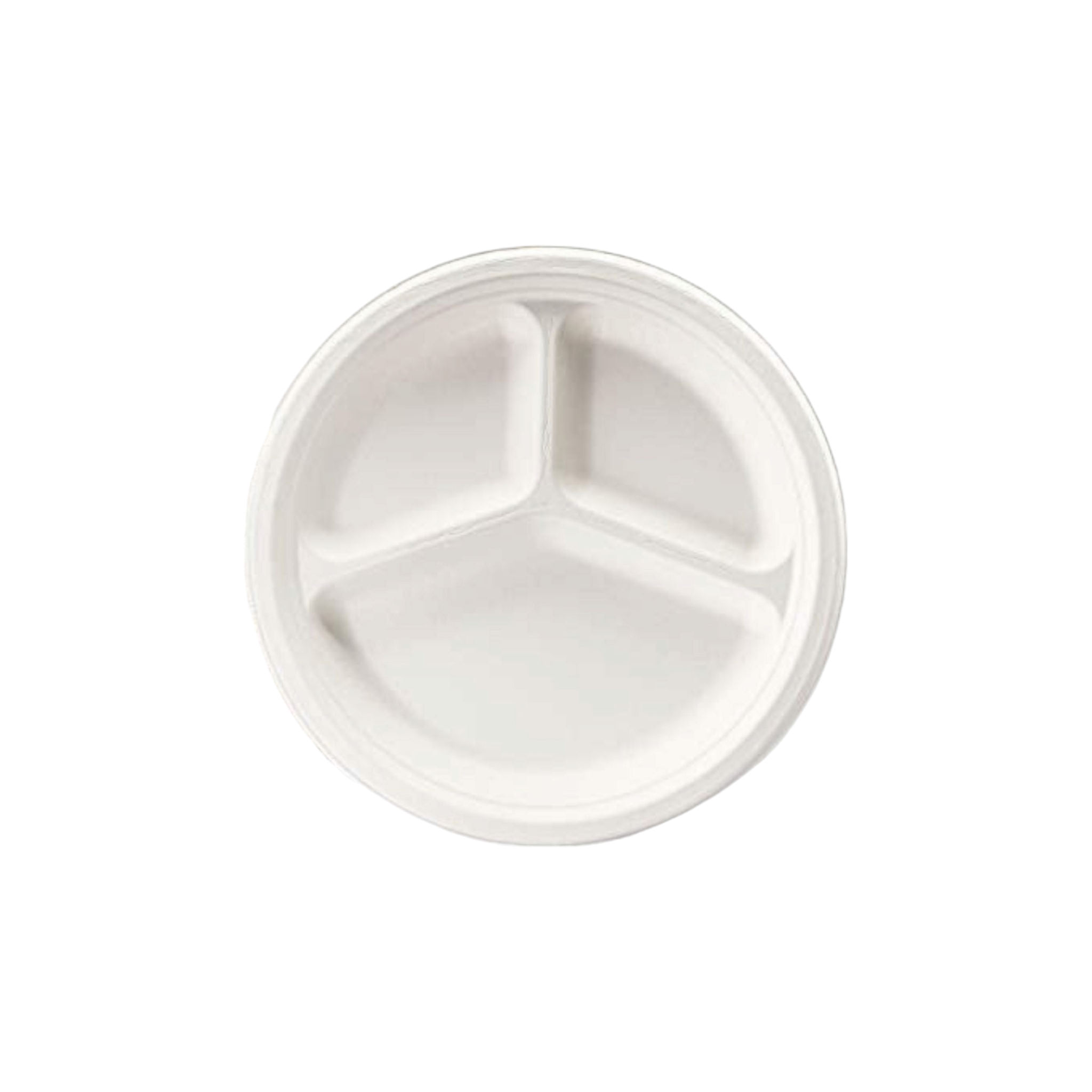 Biodegradable Takeaway Round Plate 3-Compartment 10inch White Sugar Cane