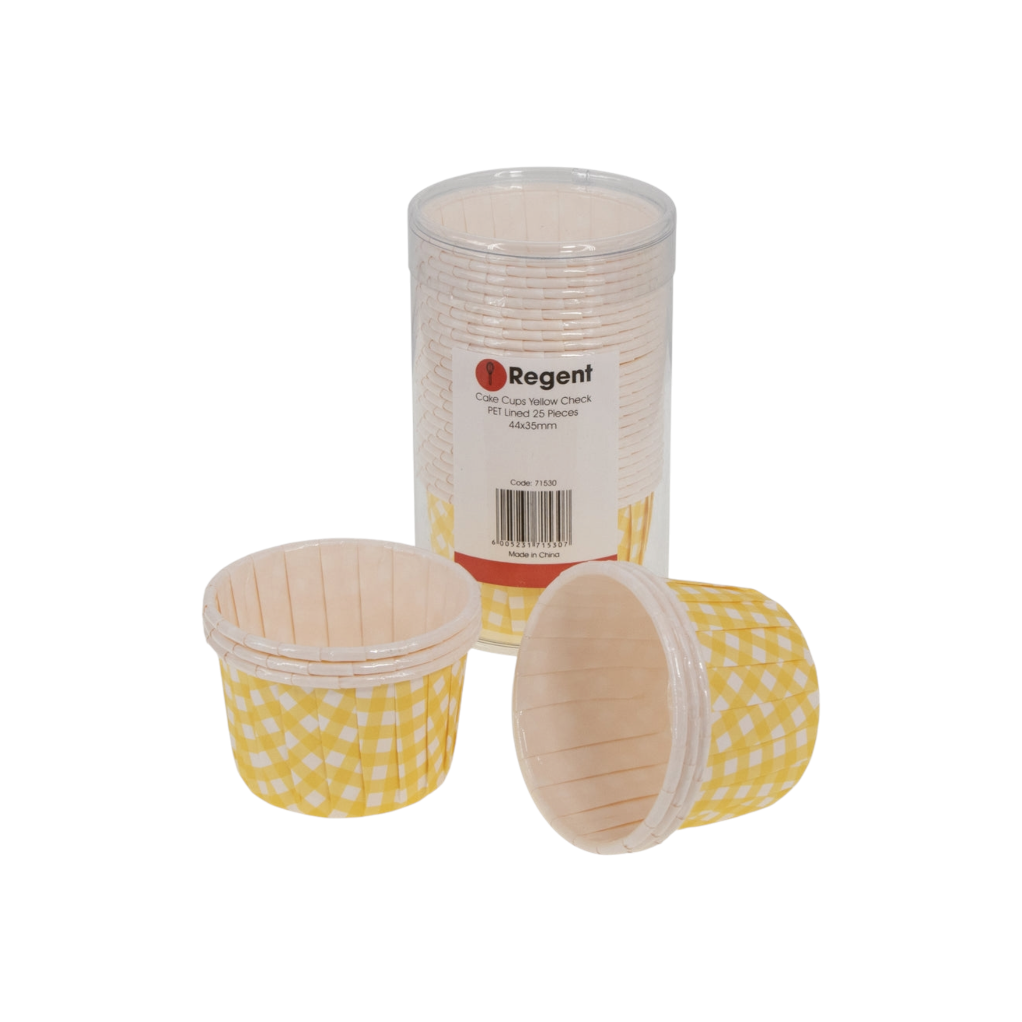 Regent Cake Cups Yellow Check Pet Line 25pack 71530