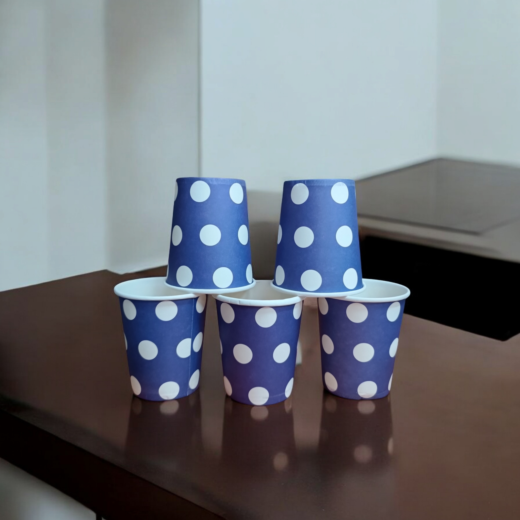 Disposable Party Paper Cups Blue & White Polka Dot 10pack
