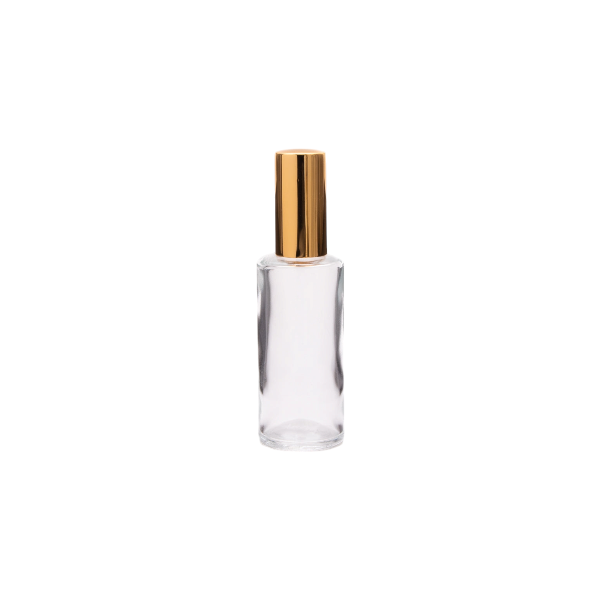 Perfume Glass Bottle Cylinder 50ml with Pump Lux Shiny Gold Overcap W0513