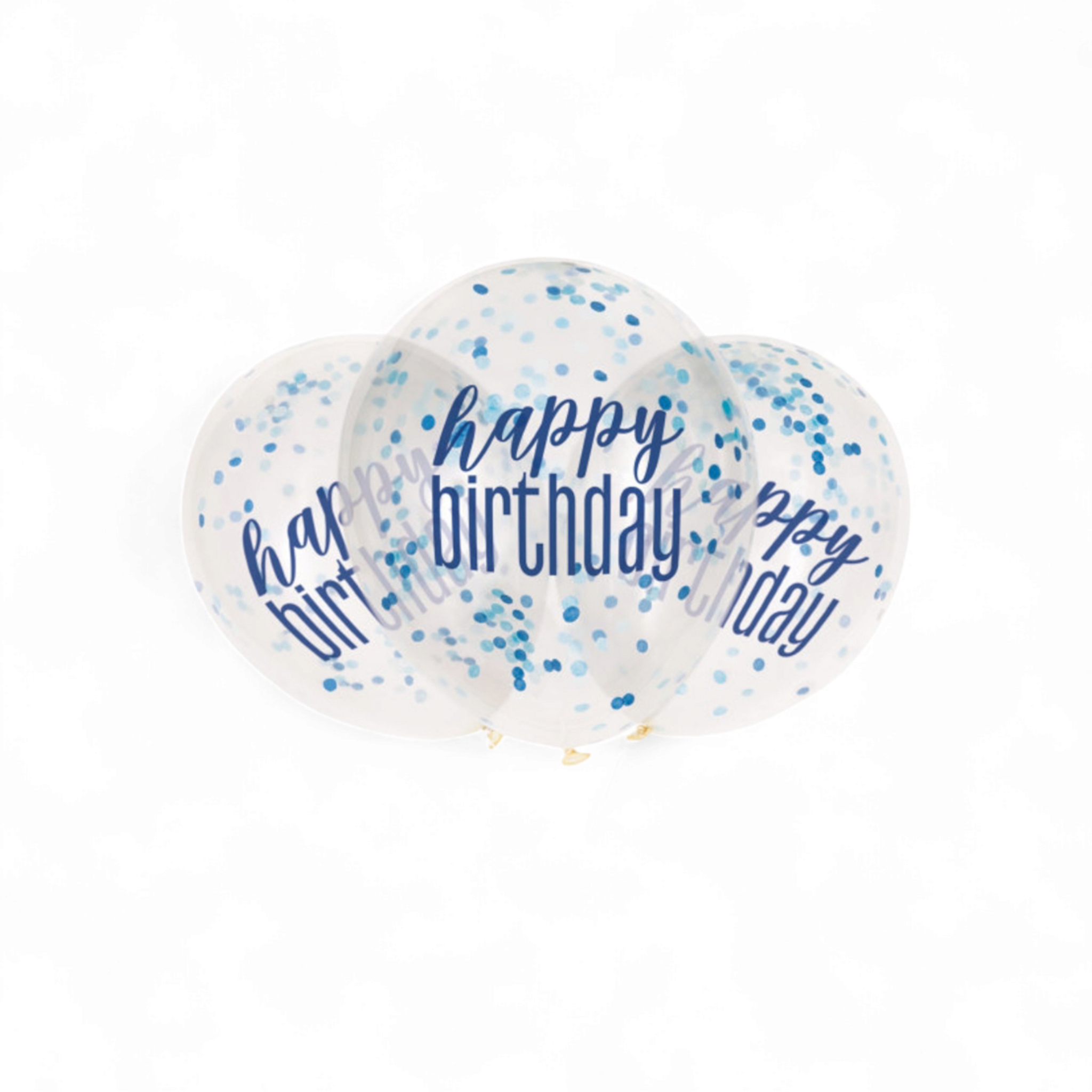 Happy Birthday Latex Balloons 8pack with White Print & Confetti