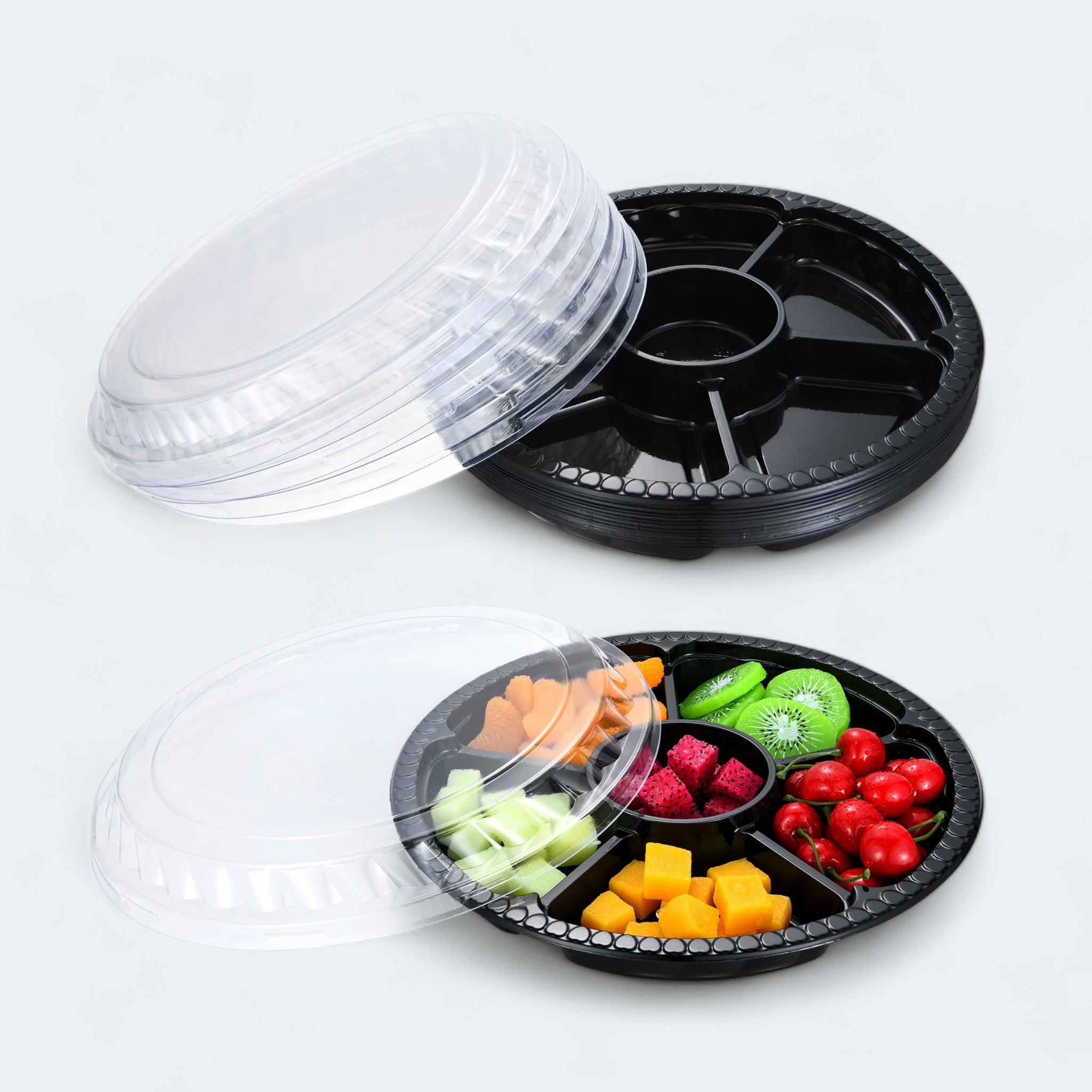 Disposable Serving To Go Snack Container Tray Black 6-Division with Lid XPP652