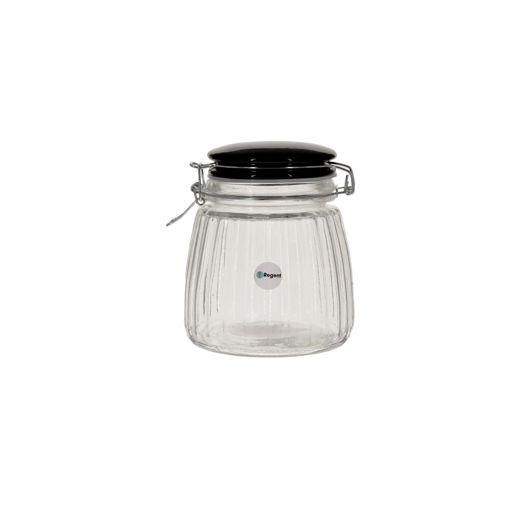 Regent Ribbed Hermetic Glass Canister with Black Ceramic Lid & Metal Clip 950ml