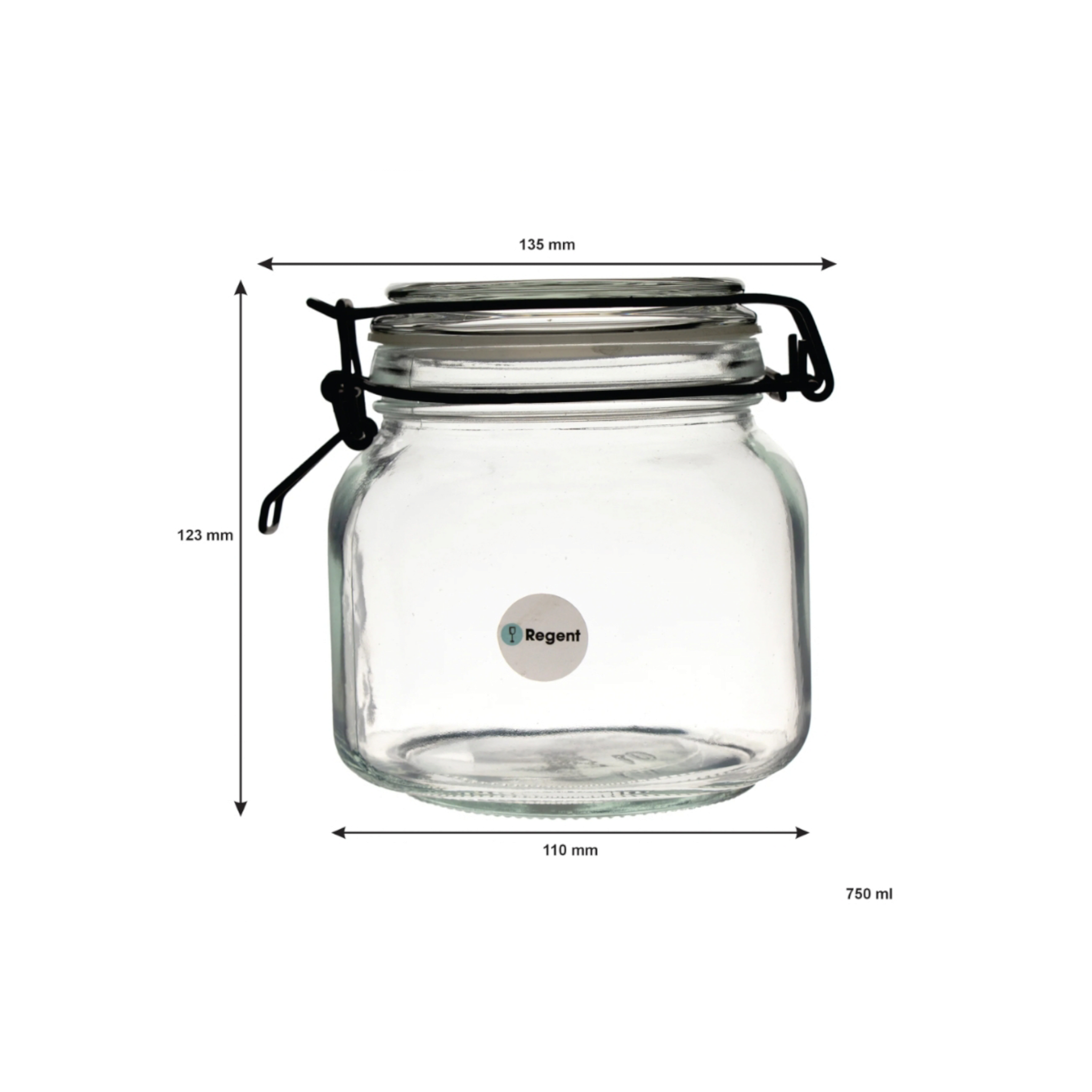 Regent Hermetic Glass Canister with Glass Lid & Black Clip 750ml