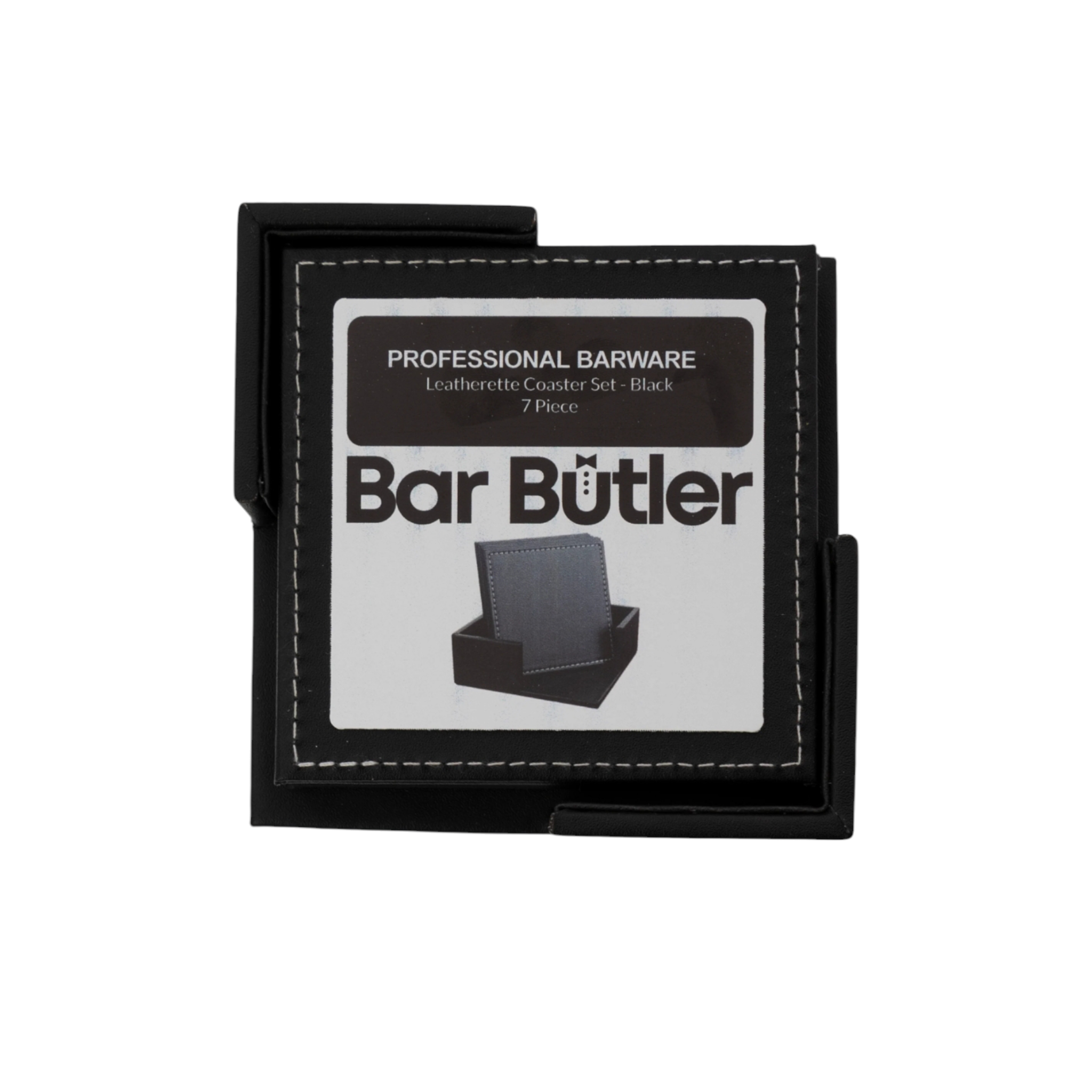 Bar Butler Leatherette Square Coaster Set In Holder Set