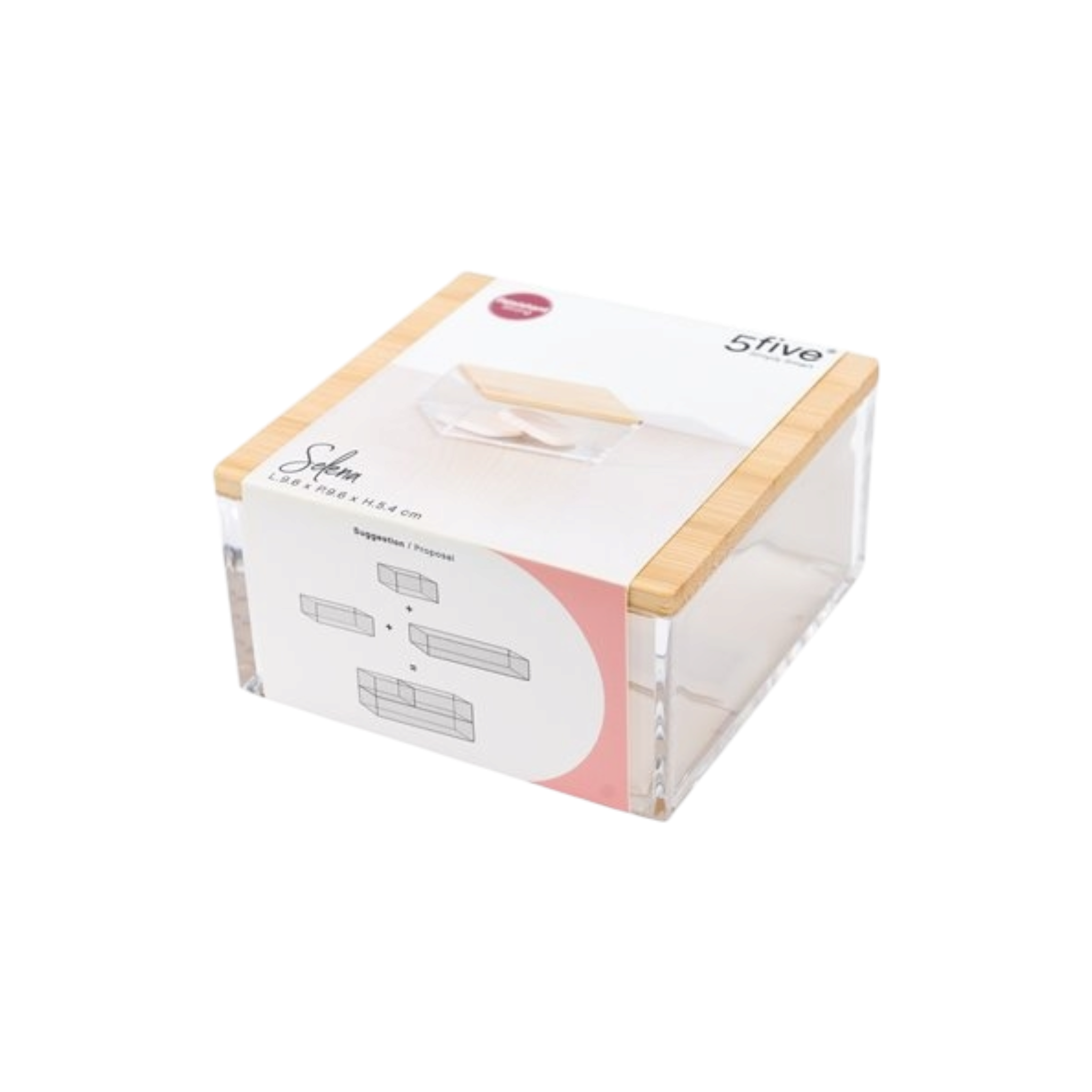 5Five Selena Acrylic Storage Box Square Bamboo Lid