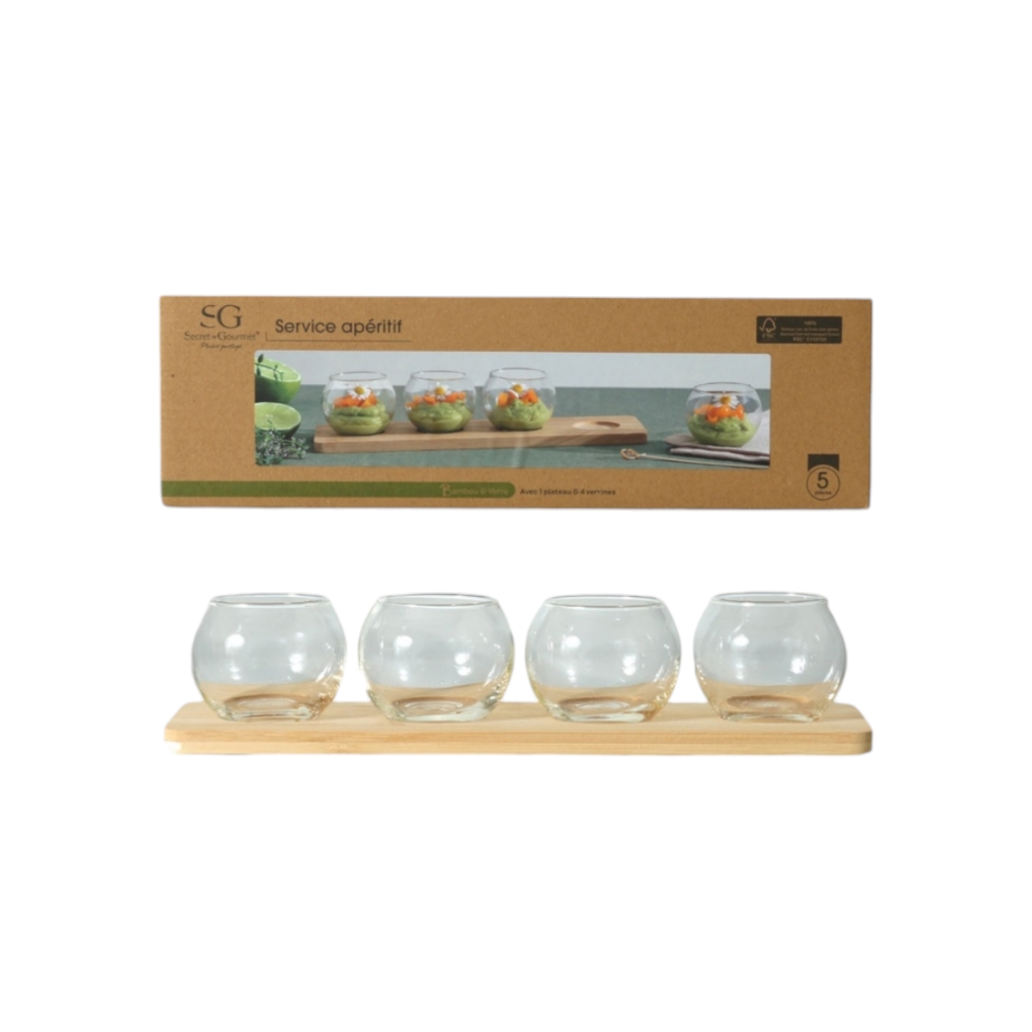 SG Secret De Gourmet Appetizer Bamboo Tray Bowl 5pc