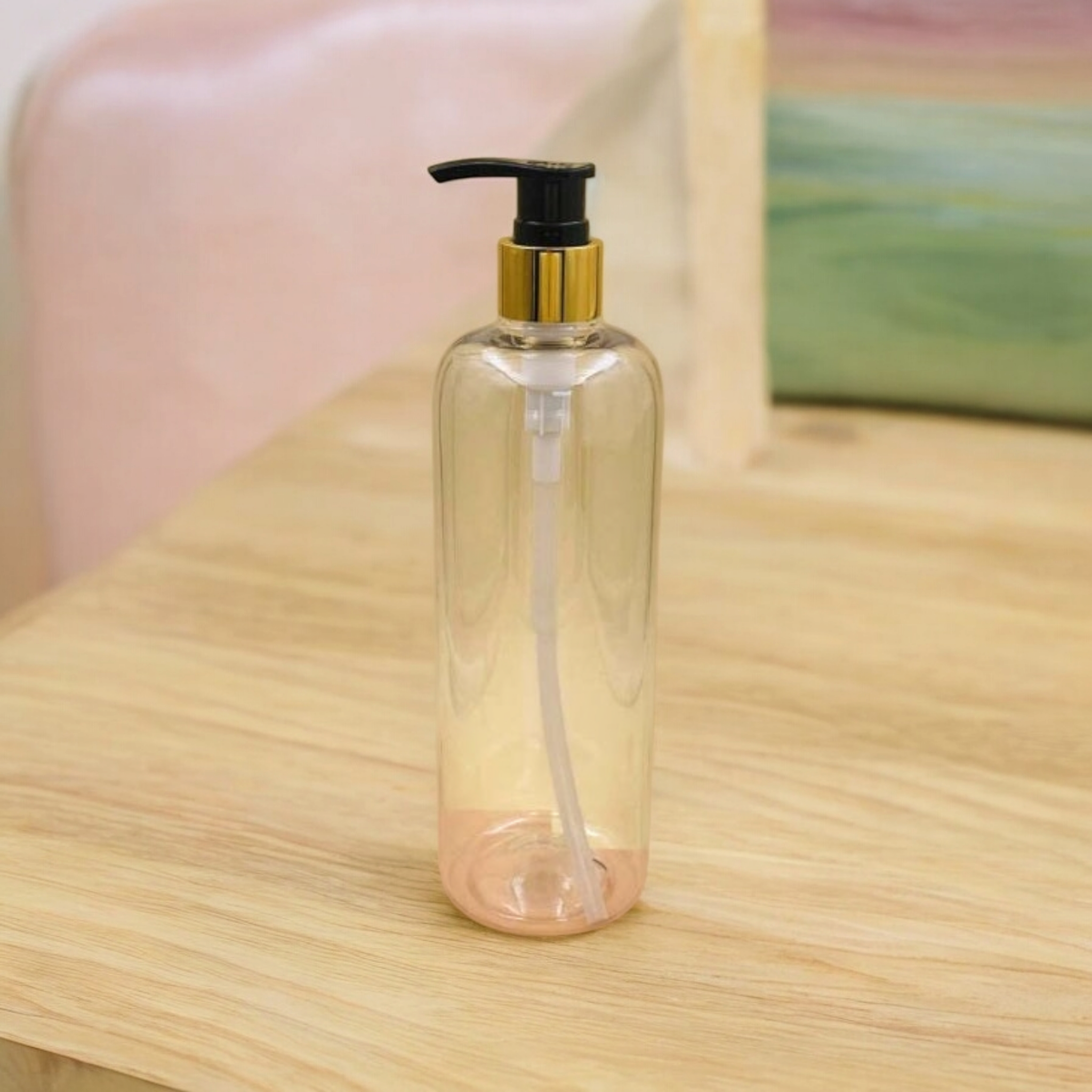 PET Plastic Cosmetic Lotion Pump Bottle 500ml Gold Collar