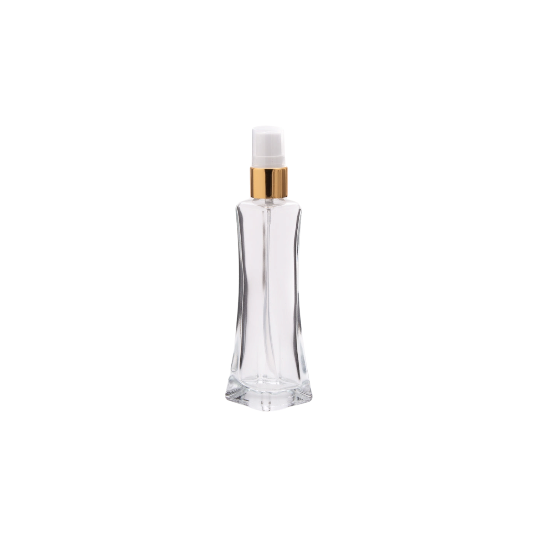 Perfume Glass Bottle 50ml with White Pump Gold Lid 78mm Tube YDS-057