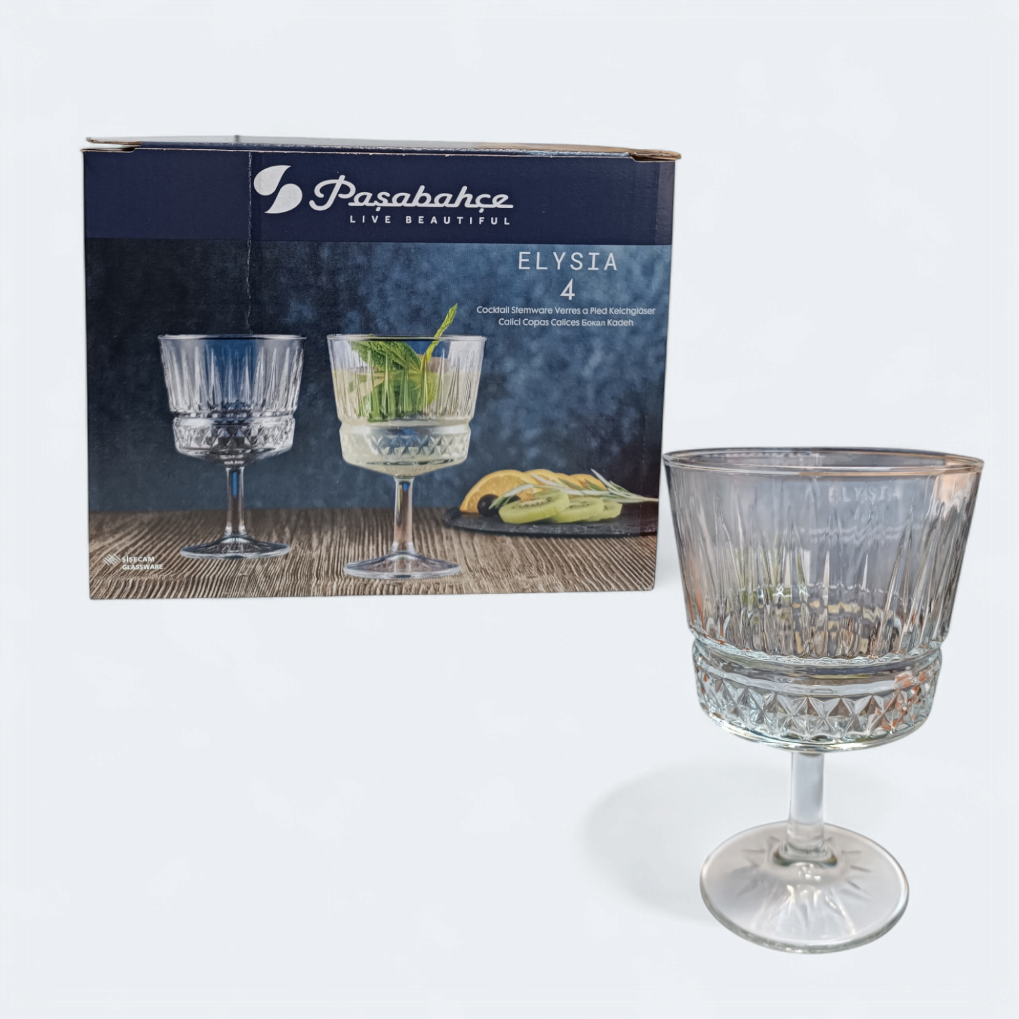 Pasabahce Elysia Glass Tumbler 260ml Stemmed Cocktail 4pack