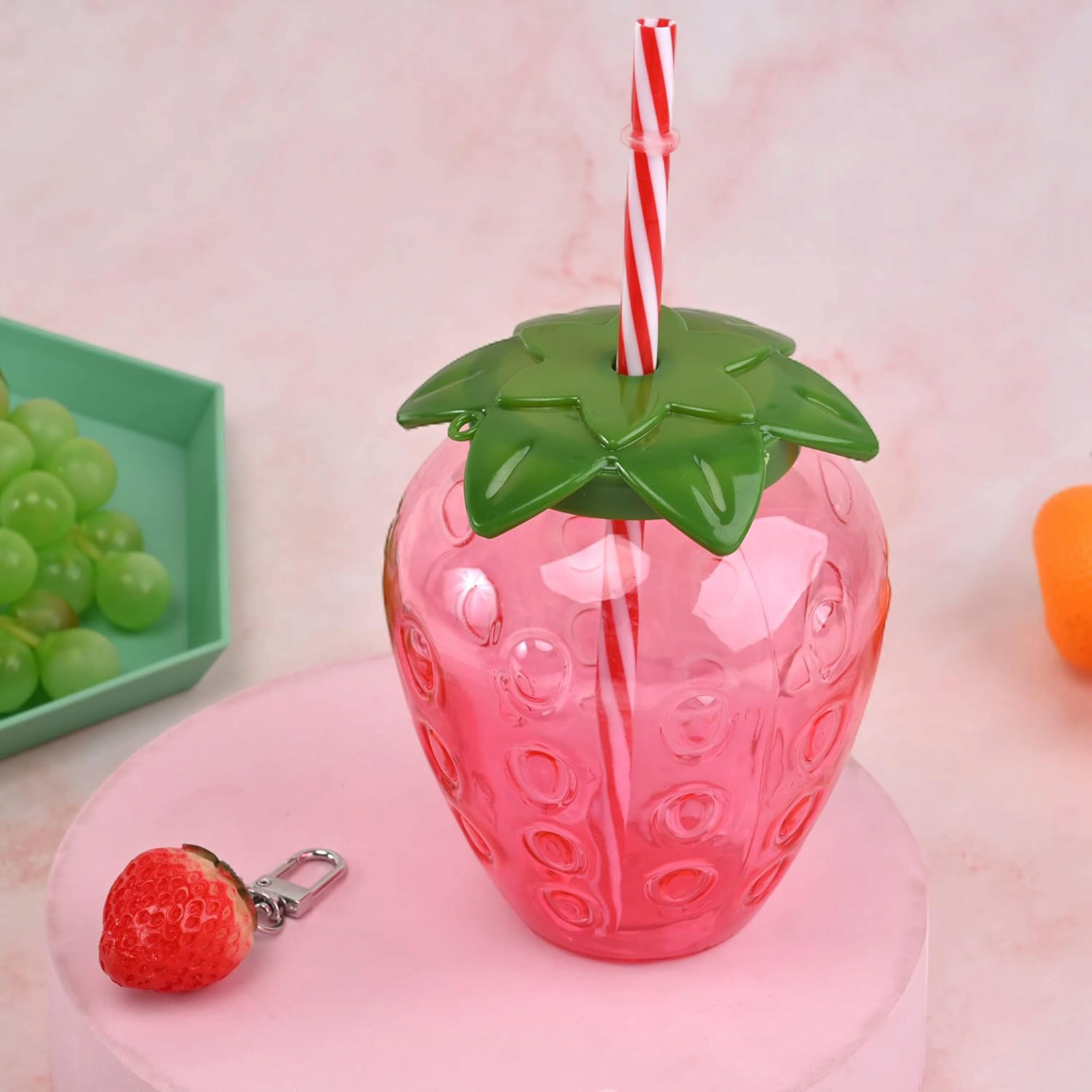 Strawberry Plastic Cup 5x11.5cm with Straw