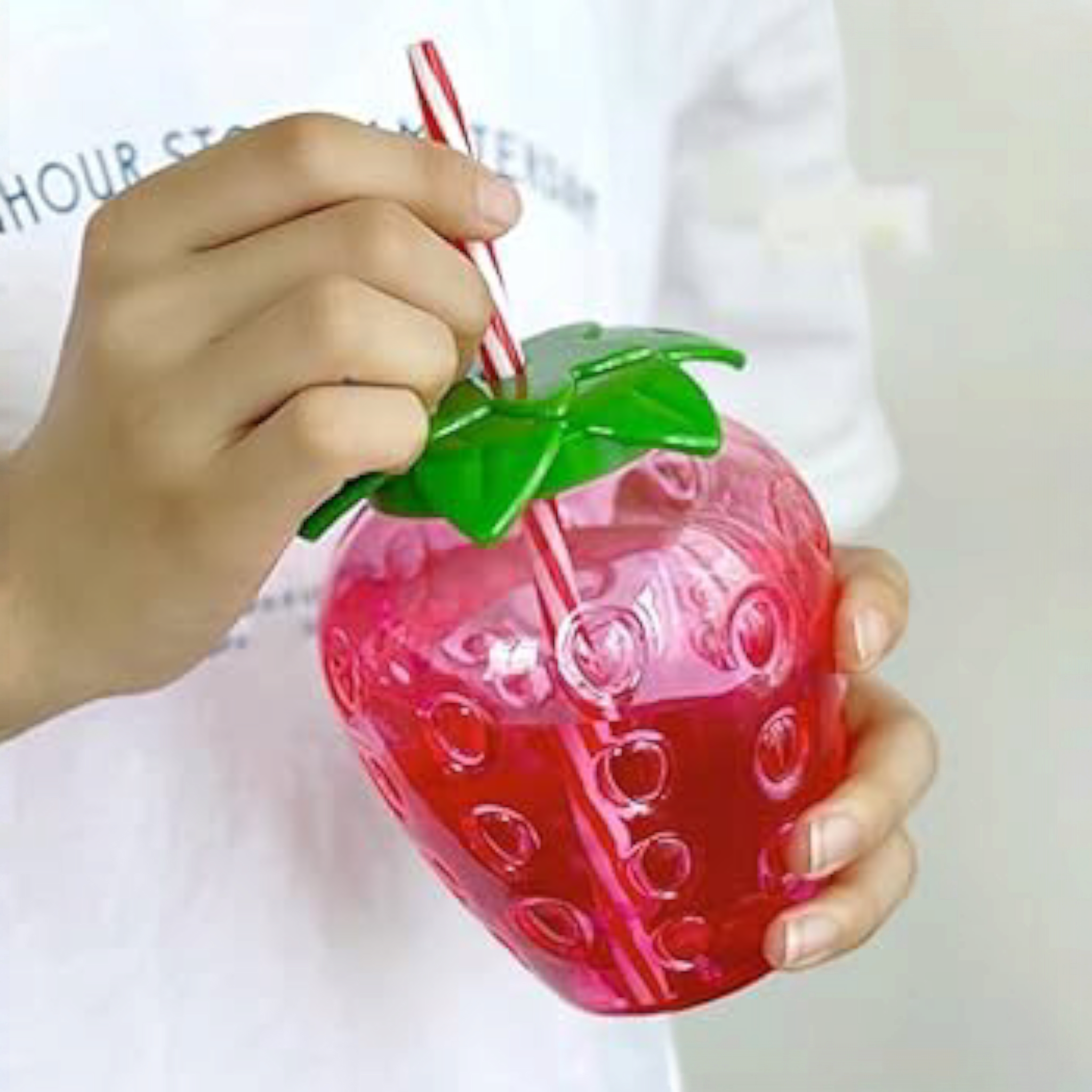 Strawberry Plastic Cup 5x11.5cm with Straw