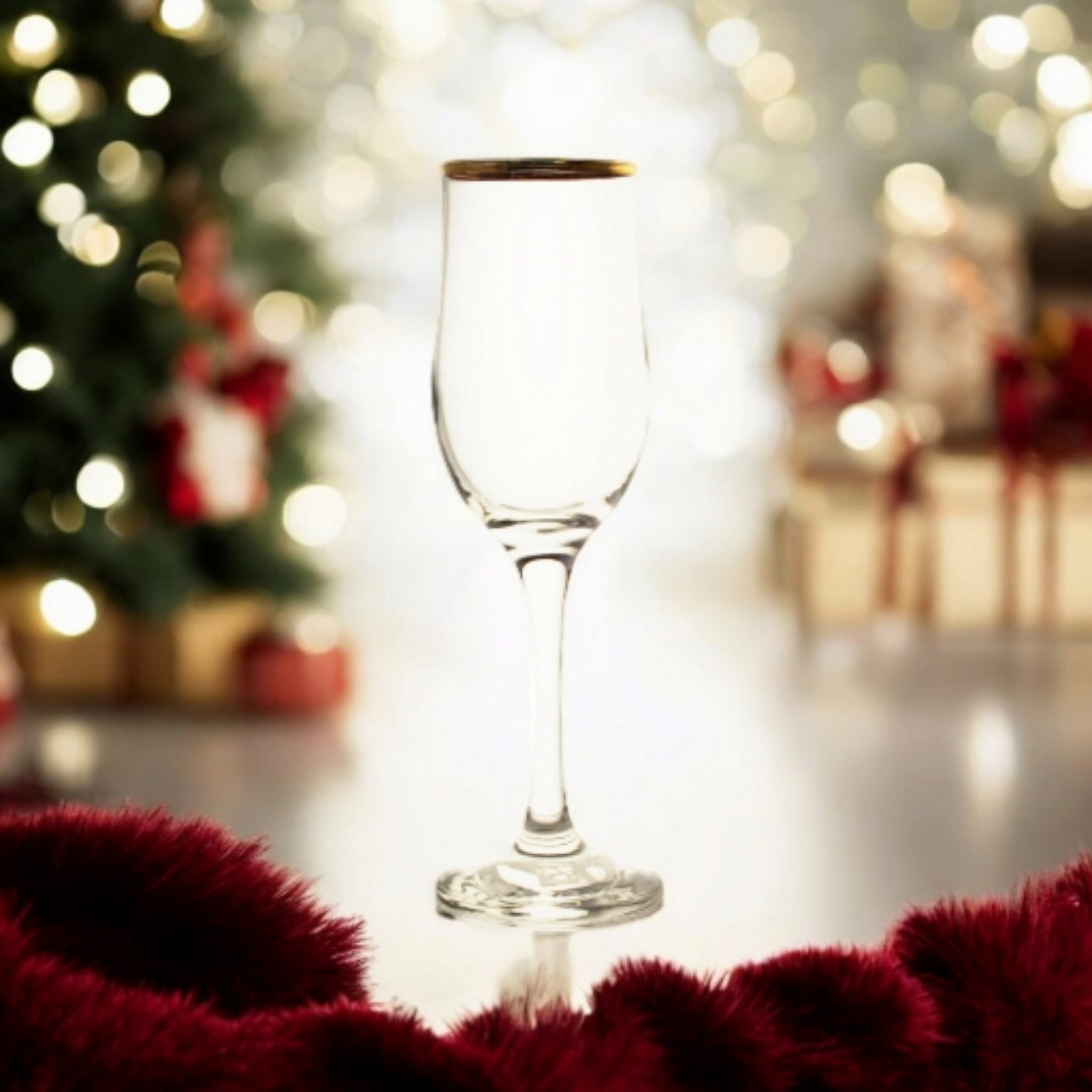 Glass Tumbler 210ml Stemmed Champagne with Gold Rim