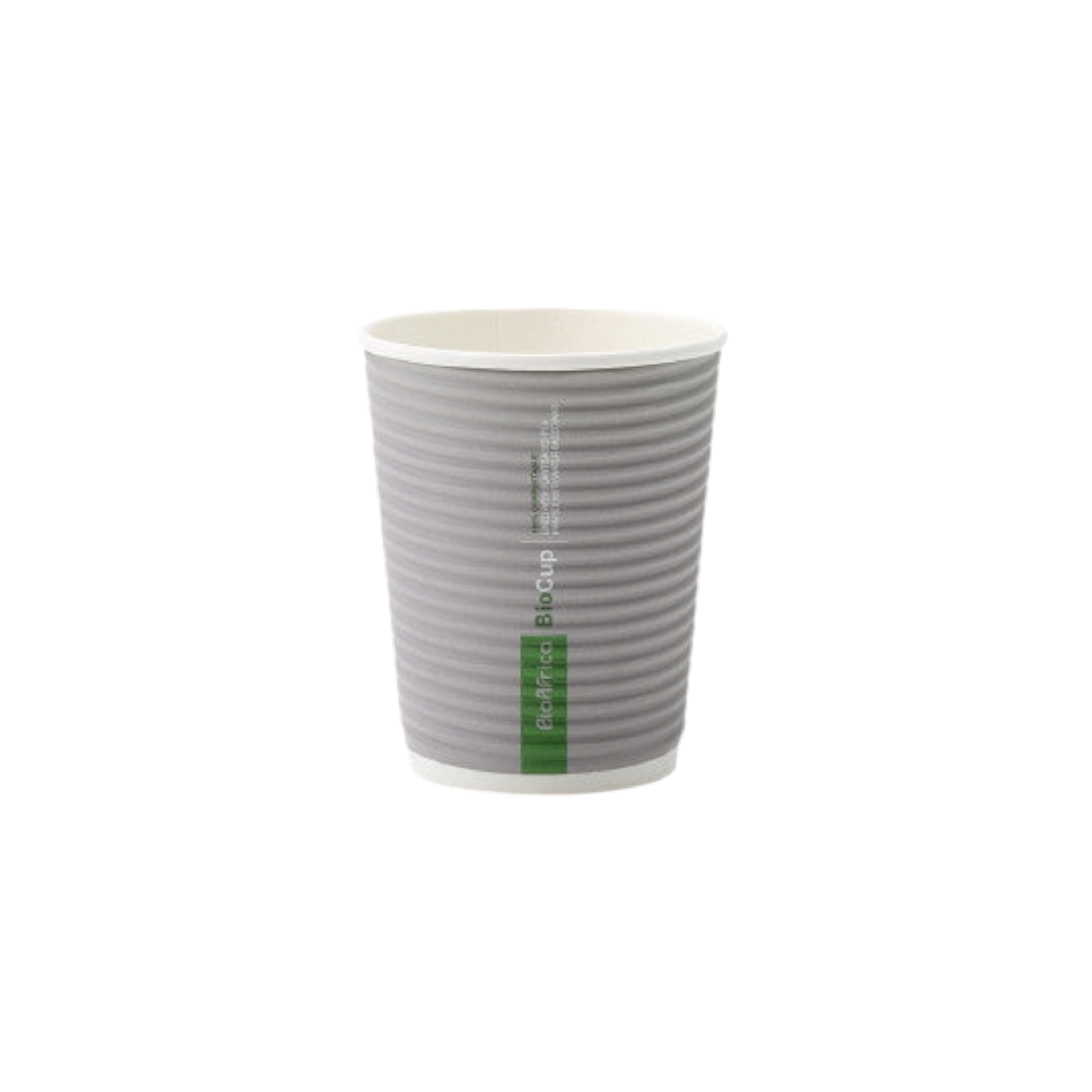 250ml Bio Compostable Ripple Paper Coffee Cup Horizontal Charcoal with White Sip Lid 10pack