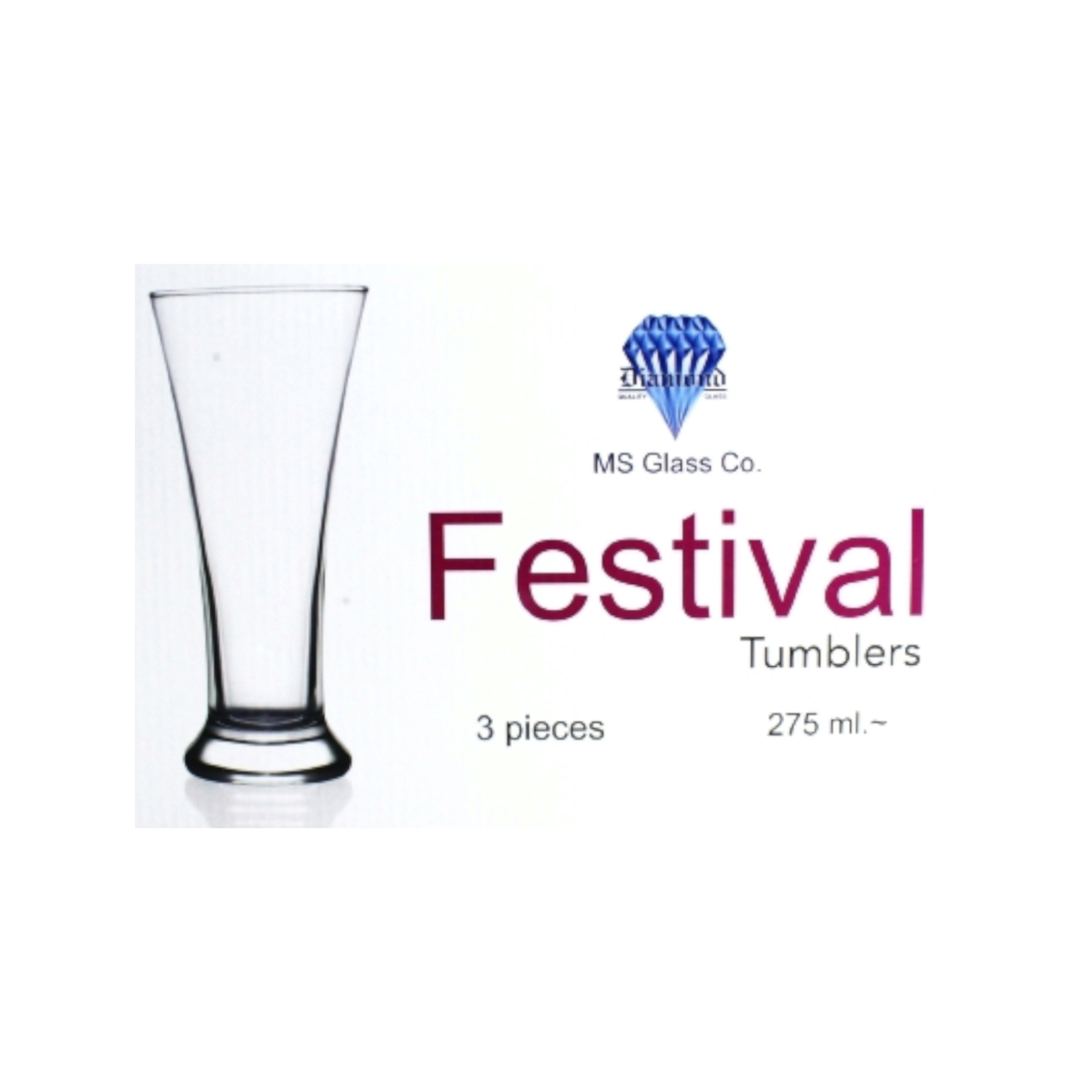 Fesrival Tall Pilsner Glass Tumbler 275ml 3pc SWPM001D