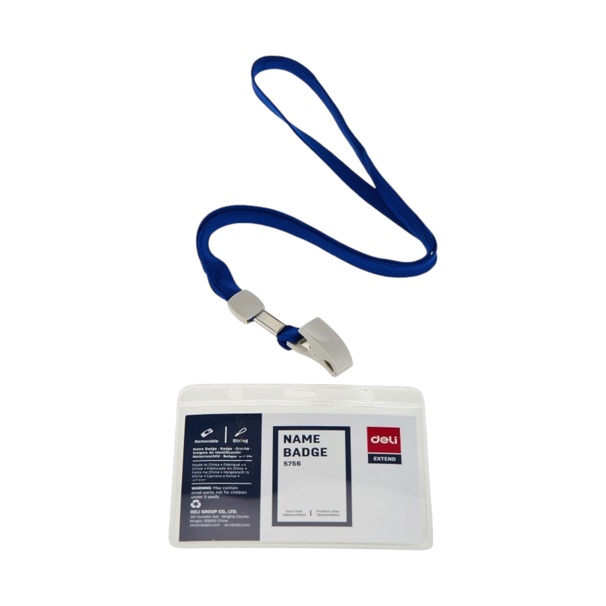 Deli Name Badge Blue Card with Horizontal Lanyard 102x91x0.25mm 50pcs