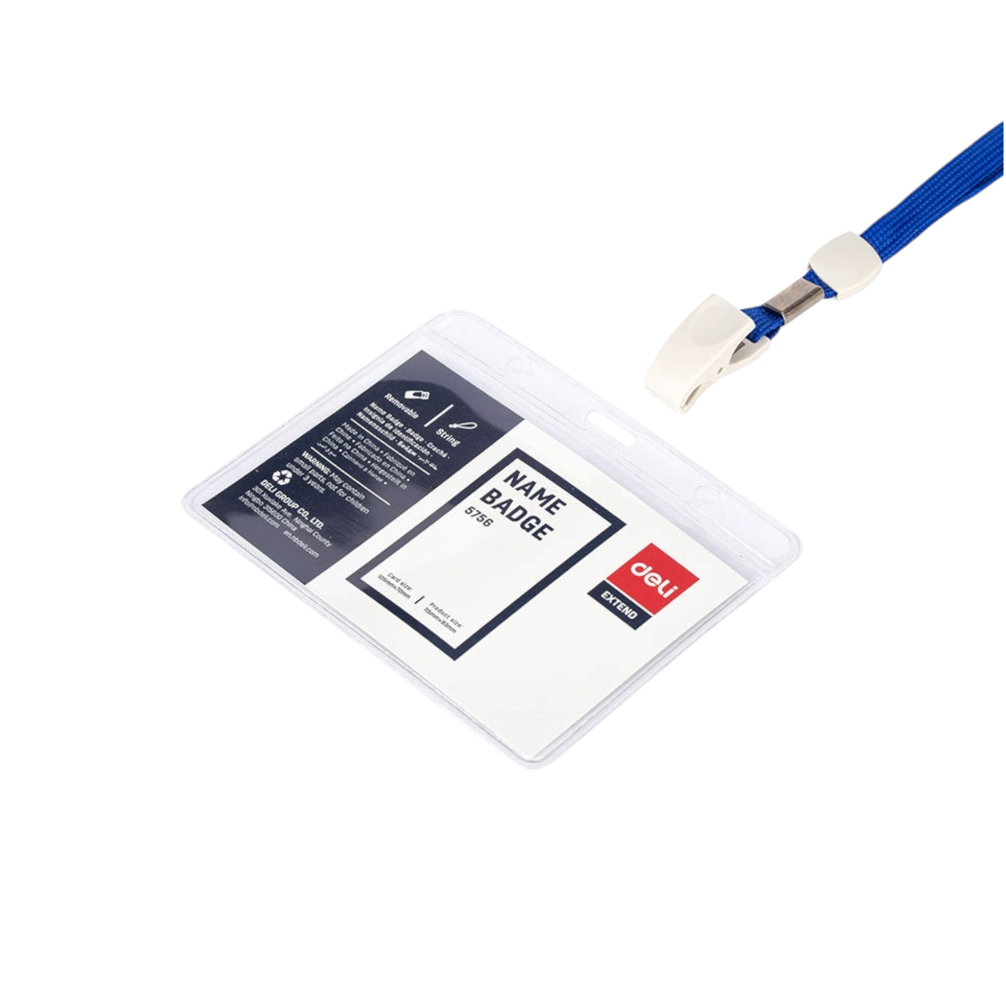 Deli Name Badge Blue Card with Horizontal Lanyard 102x91x0.25mm 50pcs