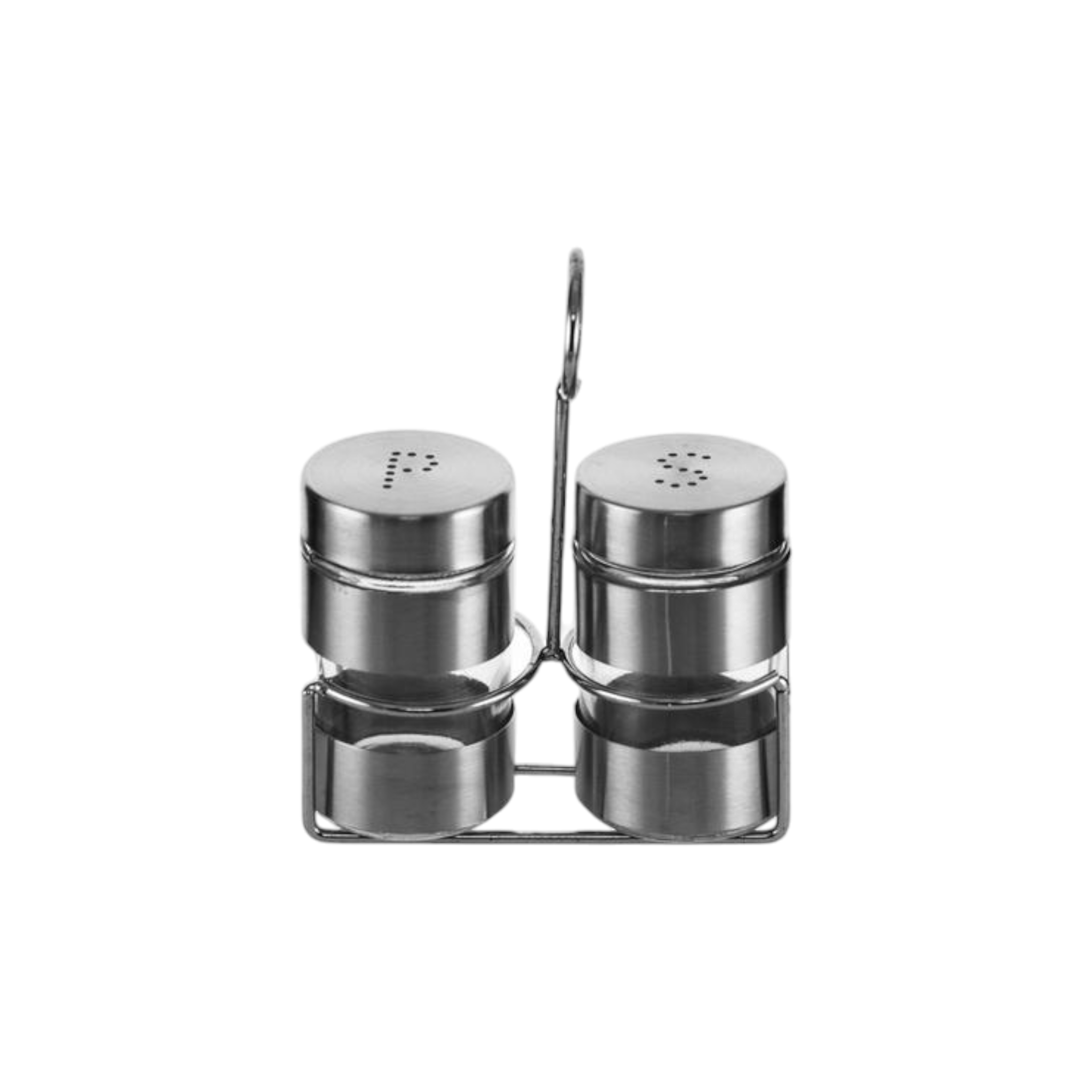 Regent Glass Salt & Pepper 85ml Set with Cover On Stand Stainless Steel 27131