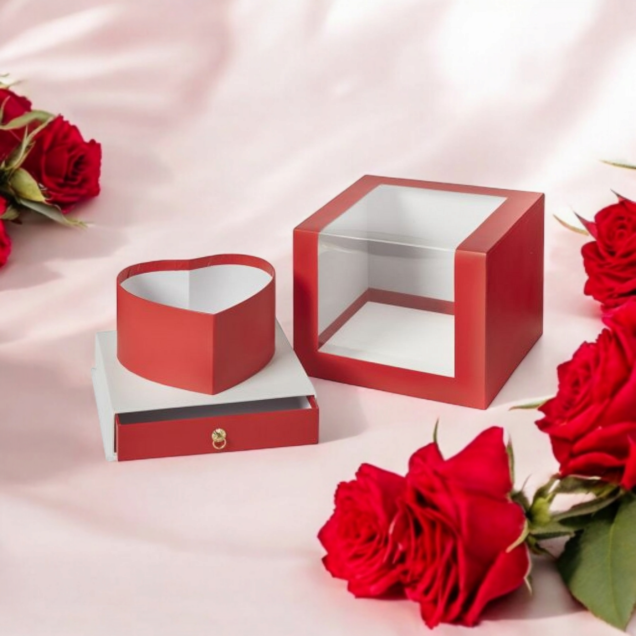 Aria Red Heart Gift Paper Box Lined Square