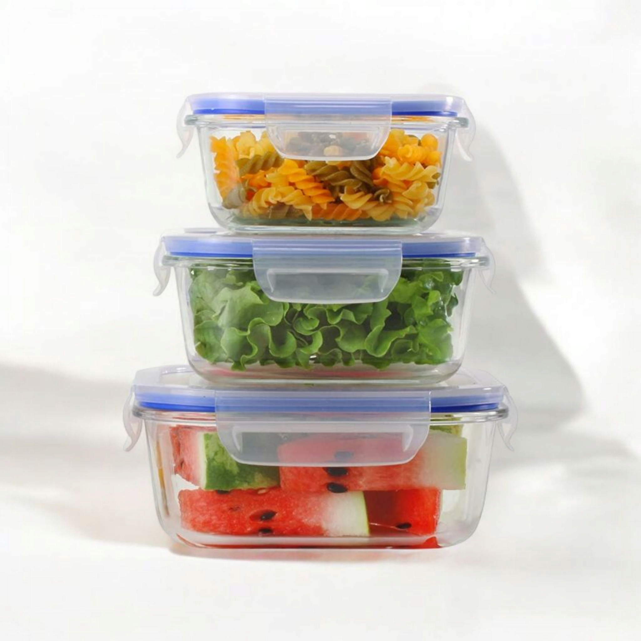 Food Storage Saver Clip Lock Square Lunch Box 3pc Set
