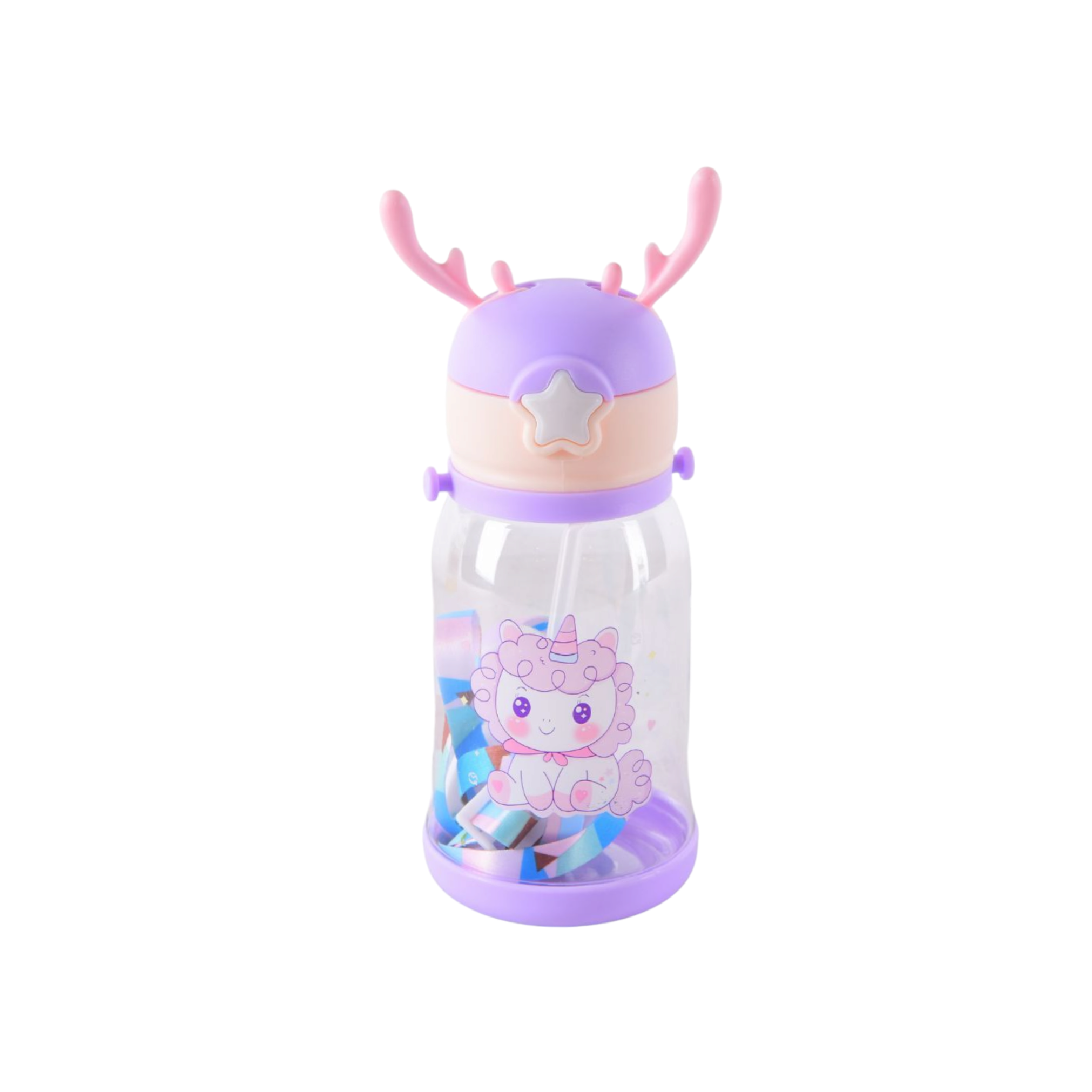Kids Deer Horn Water Bottle 600ml with Sipper Lid 19x8cm