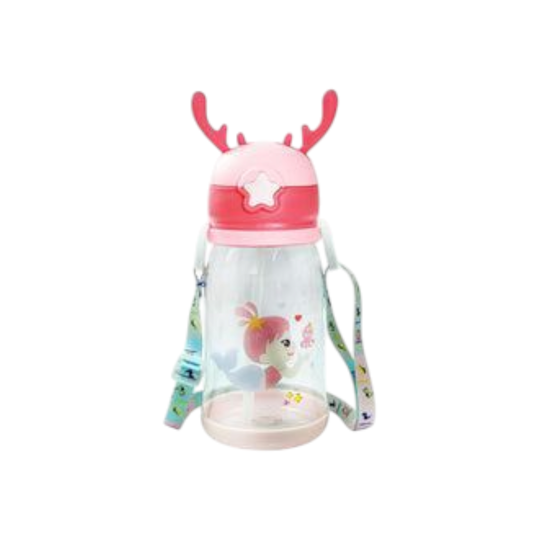 Kids Deer Horn Water Bottle 600ml with Sipper Lid 19x8cm