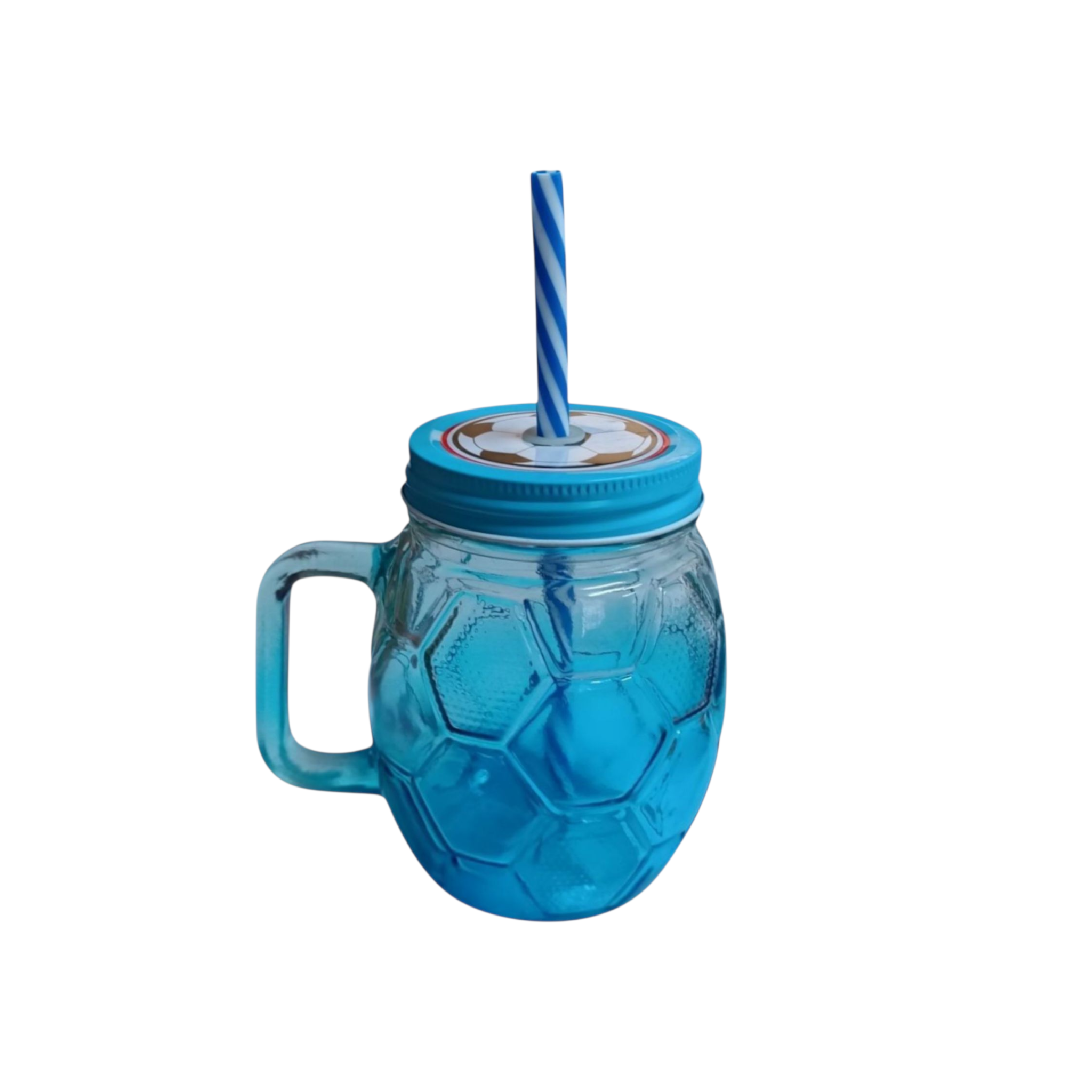 Glass Mason Jar with Lid & Straw - Soccer Ball Design