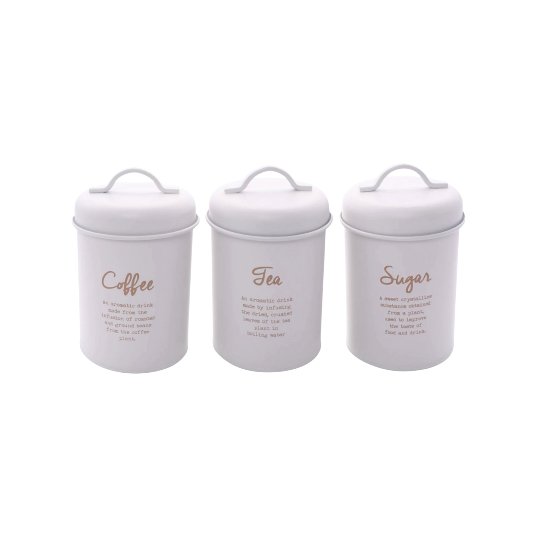 Regent Kitchen Tea-Coffee-Sugar Canister White with Gold Print 3pc Set