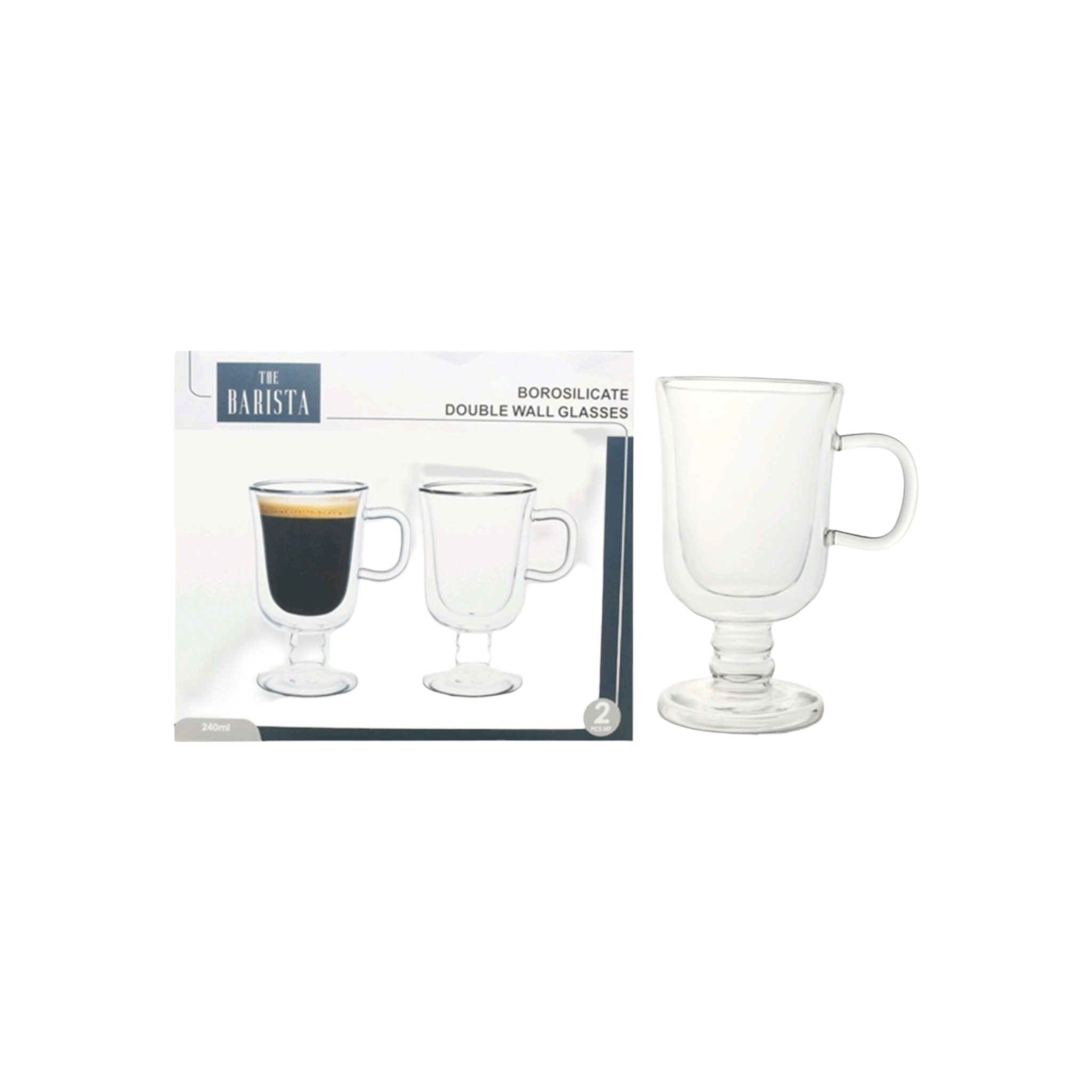 Barista Borosilicate Double Wall Irish Coffee Mug 260ml 2pc 10197
