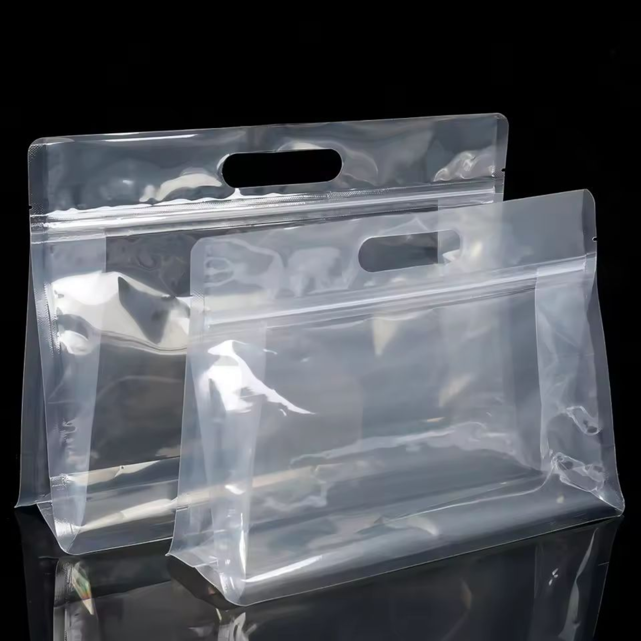 Food Grade Zip Lock Stand-Up Carry Pouch Plastic Bags - Octagon Landscape Transparent with Handle Flat Bottom Gusset 10pack Resealable