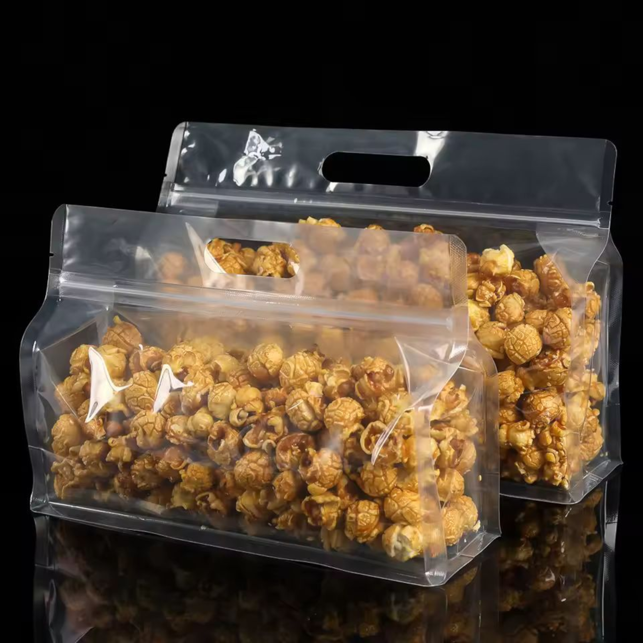 Food Grade Zip Lock Stand-Up Carry Pouch Plastic Bags - Octagon Landscape Transparent with Handle Flat Bottom Gusset 10pack Resealable