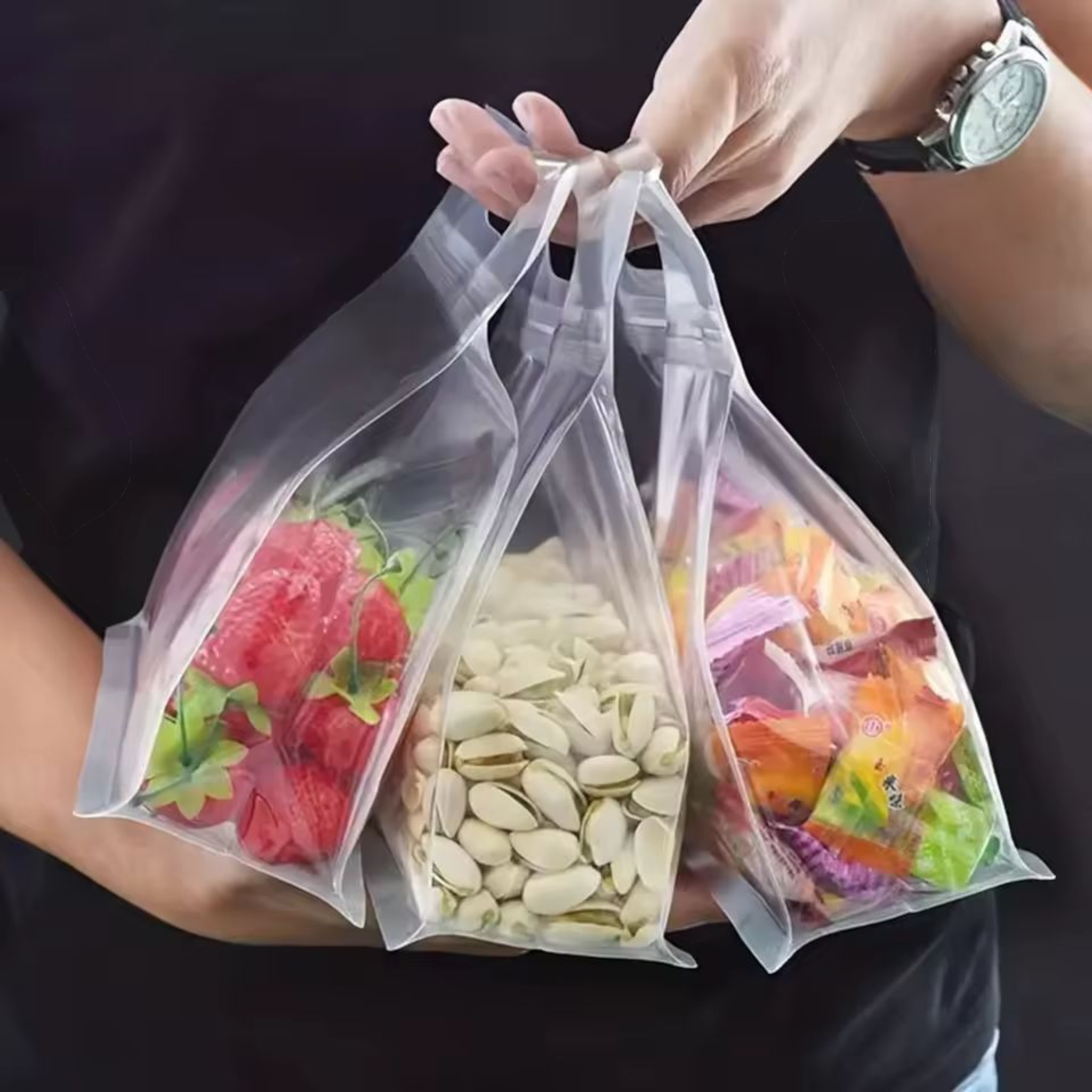 Food Grade Zip Lock Stand-Up Carry Pouch Plastic Bags - Octagon Landscape Transparent with Handle Flat Bottom Gusset 10pack Resealable