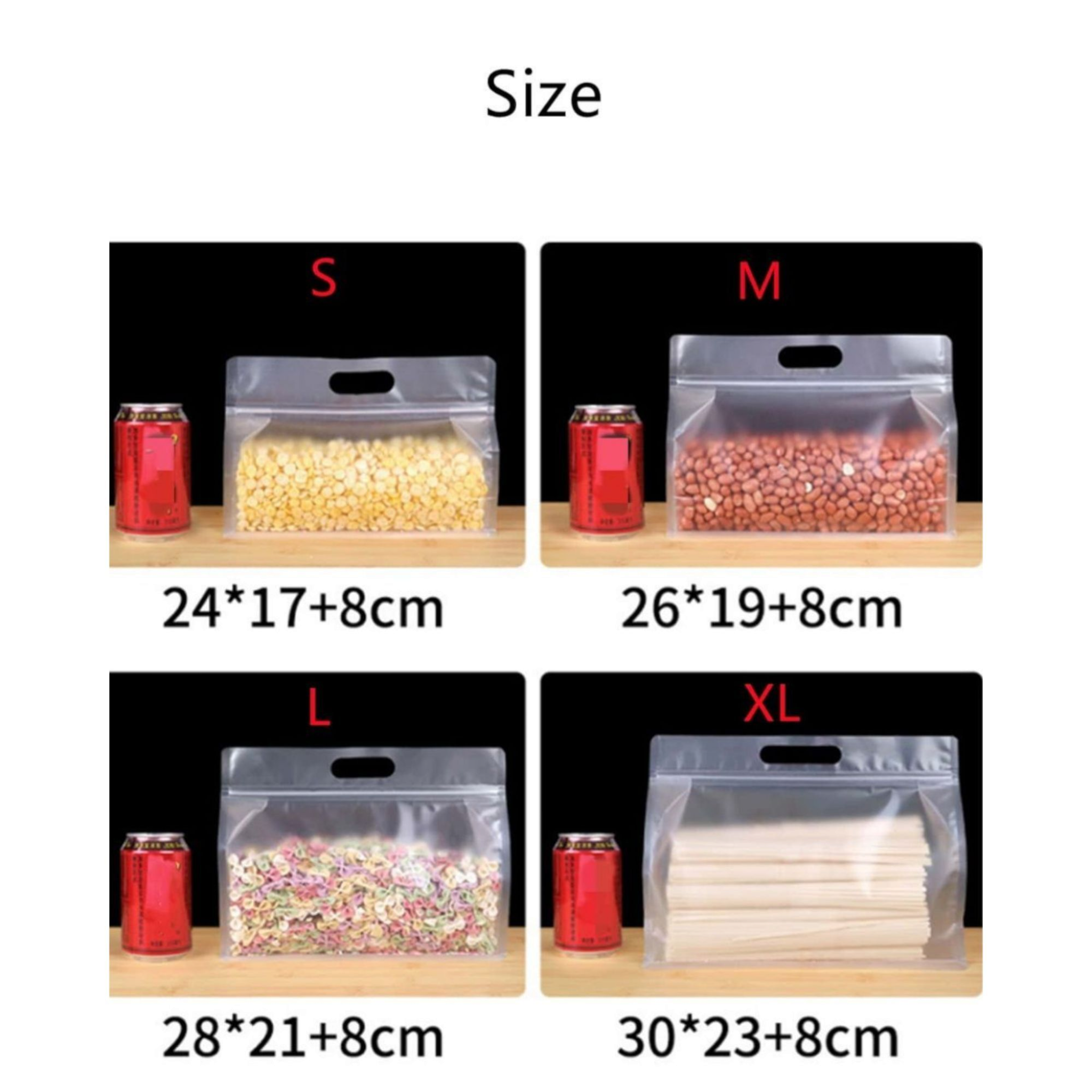 Food Grade Zip Lock Stand-Up Carry Pouch Plastic Bags - Octagon Landscape Transparent with Handle Flat Bottom Gusset 10pack Resealable