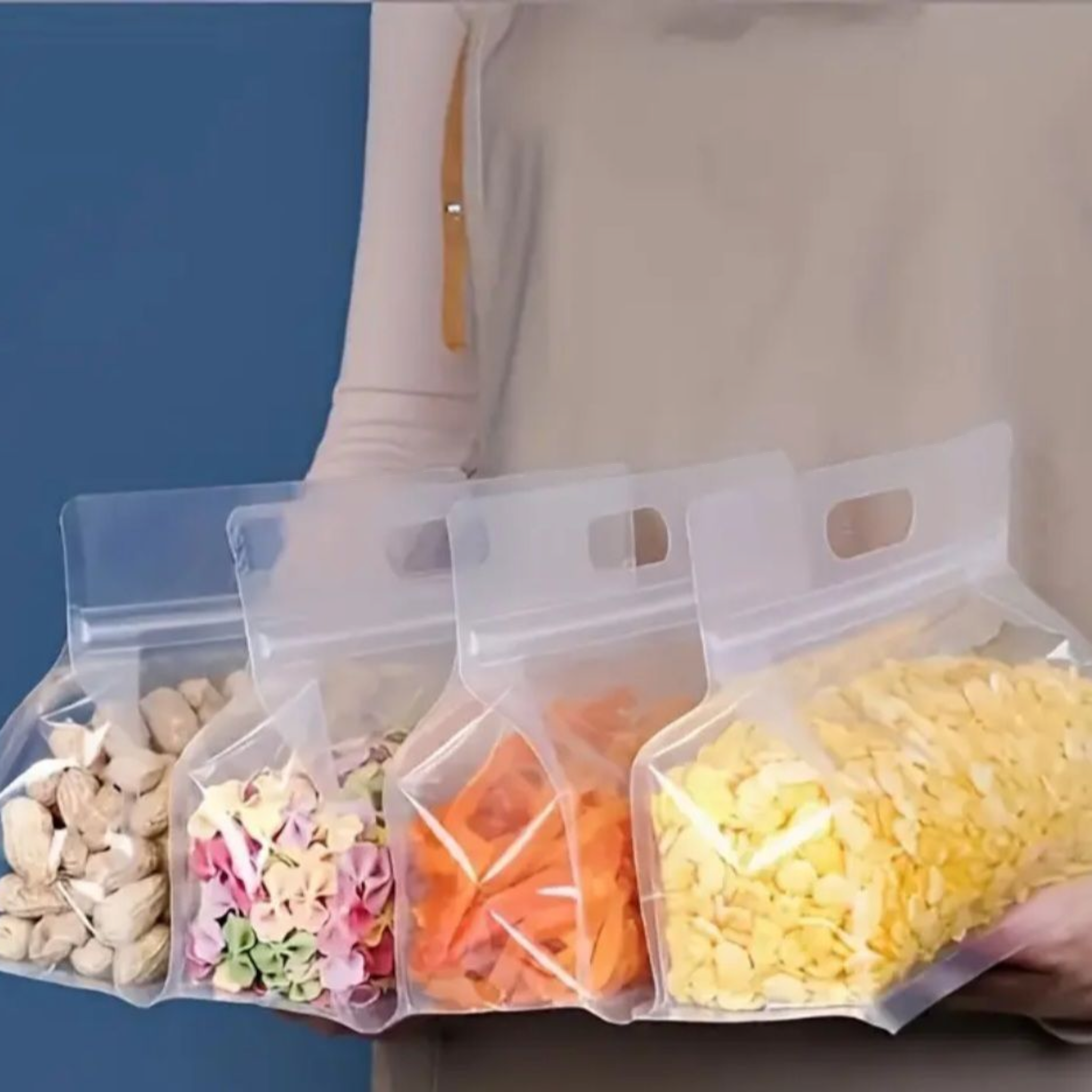 Food Grade Zip Lock Stand-Up Carry Pouch Plastic Bags - Octagon Landscape Transparent with Handle Flat Bottom Gusset 10pack Resealable