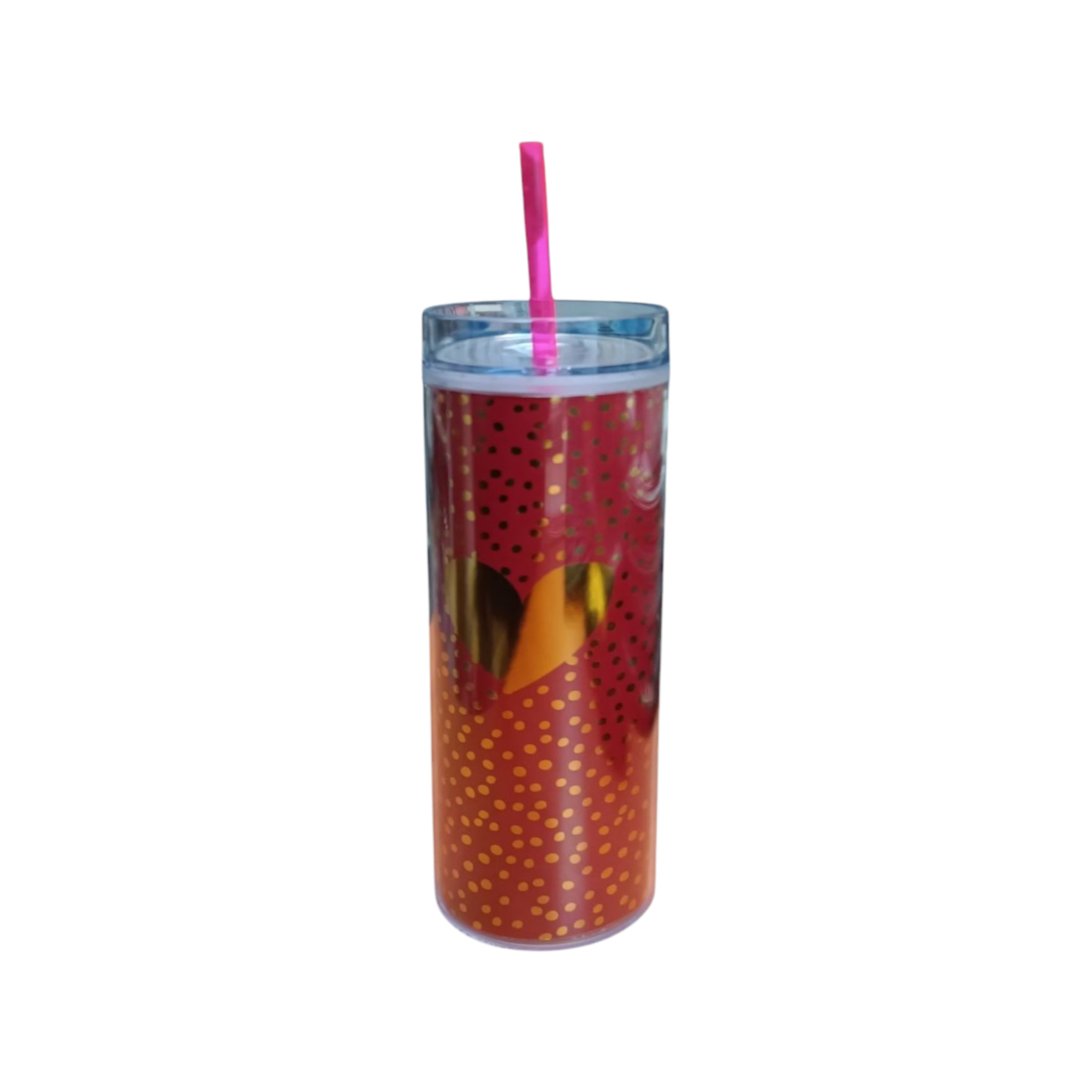 473ml Skinny Drinking Tumbler Acrylic Double-Wall Reusable with Lid & Straw 21x7cmn Heart Patterned