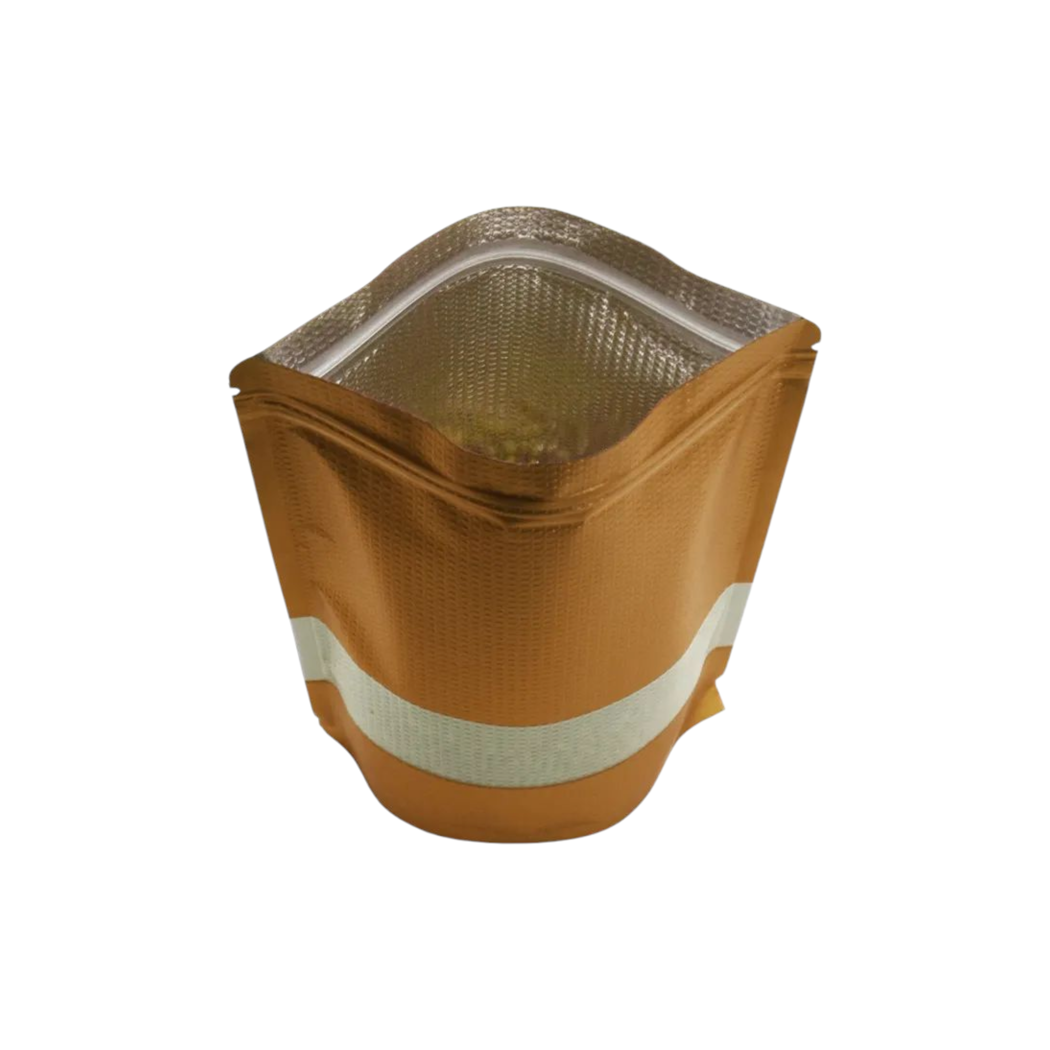 Aluminium Metalized Pouch Bags Zip Lock Resealable Foil Stand-Up with Window Gold Embossed 180mic 10pack