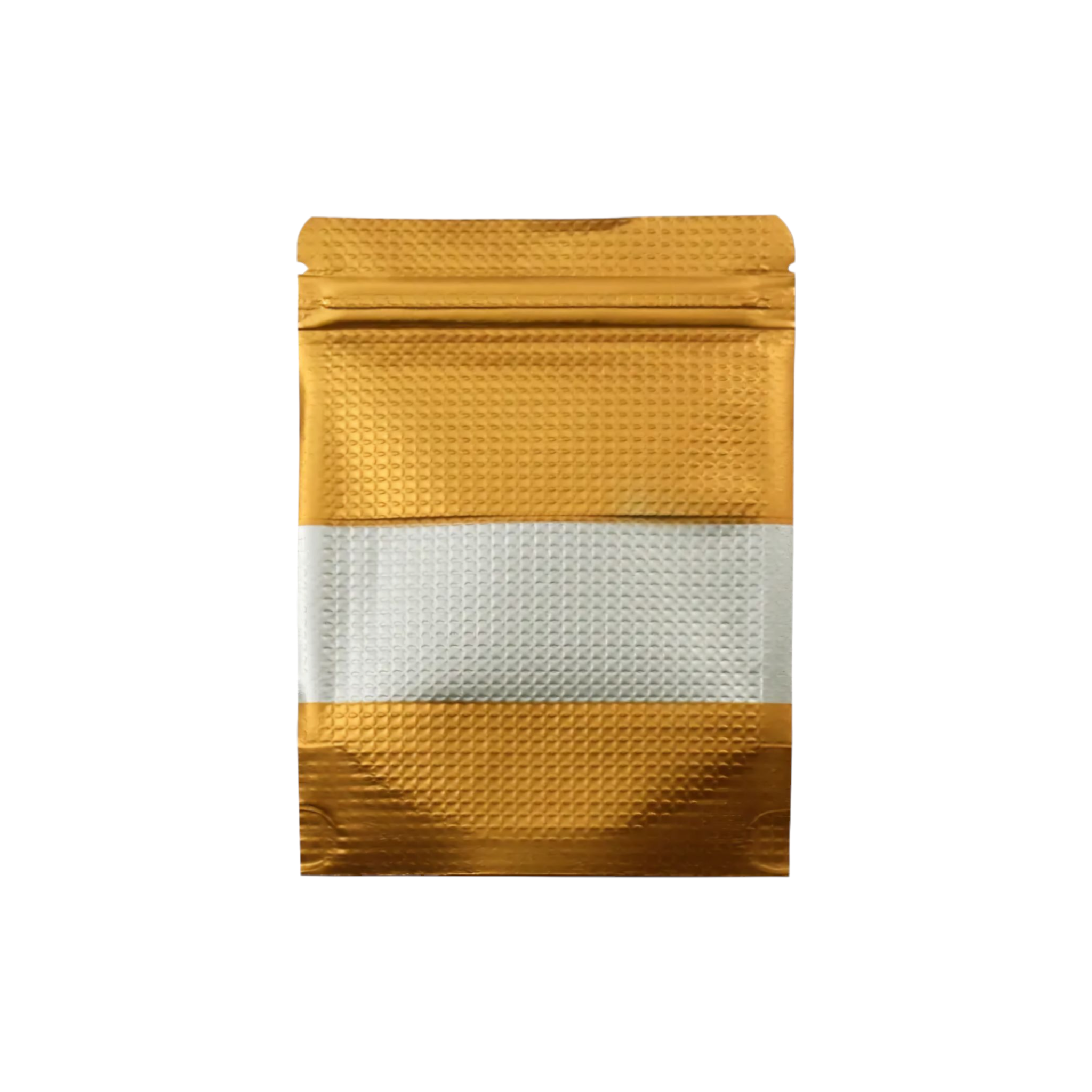 Aluminium Metalized Pouch Bags Zip Lock Resealable Foil Stand-Up with Window Gold Embossed 180mic 10pack
