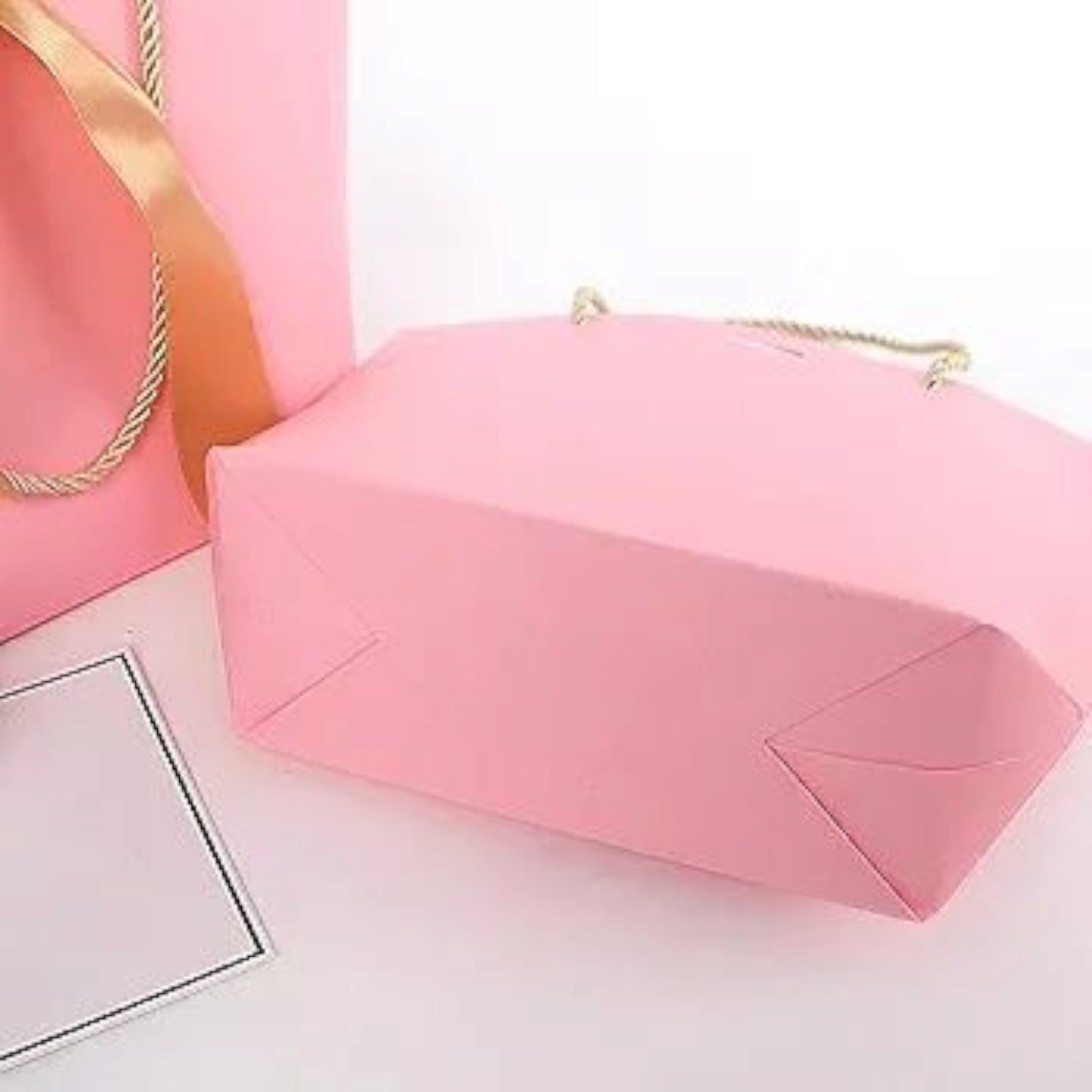 Designer Gift Paper Bag with Gold String Handle & Ribbon