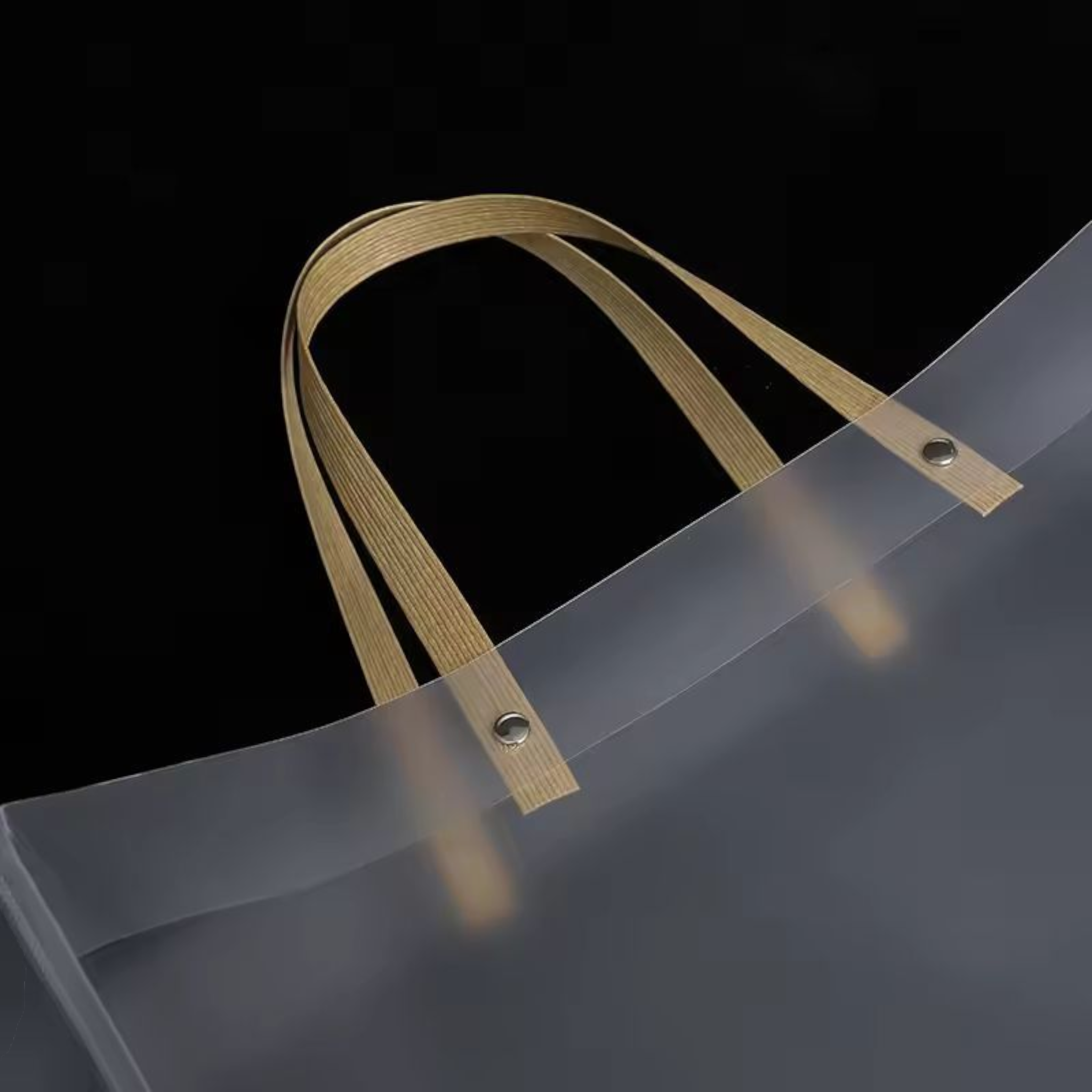 PVC Gift Bag Frosted Portrait - Plastic Reusable Bags with Brown Straw Handle