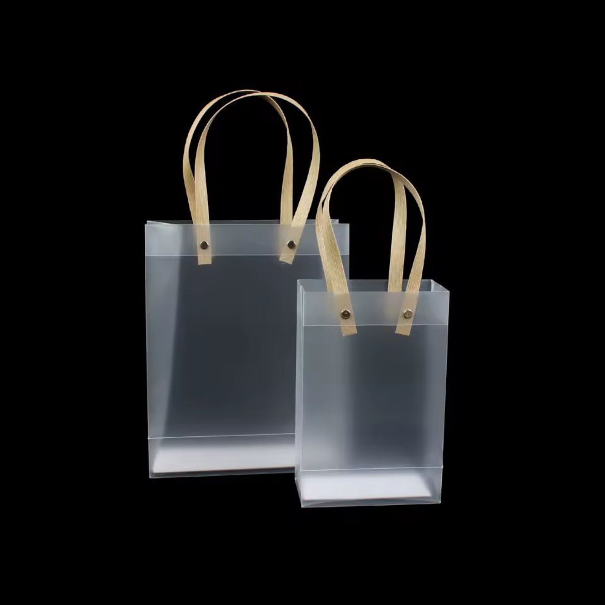 PVC Gift Bag Frosted Portrait - Plastic Reusable Bags with Brown Straw Handle