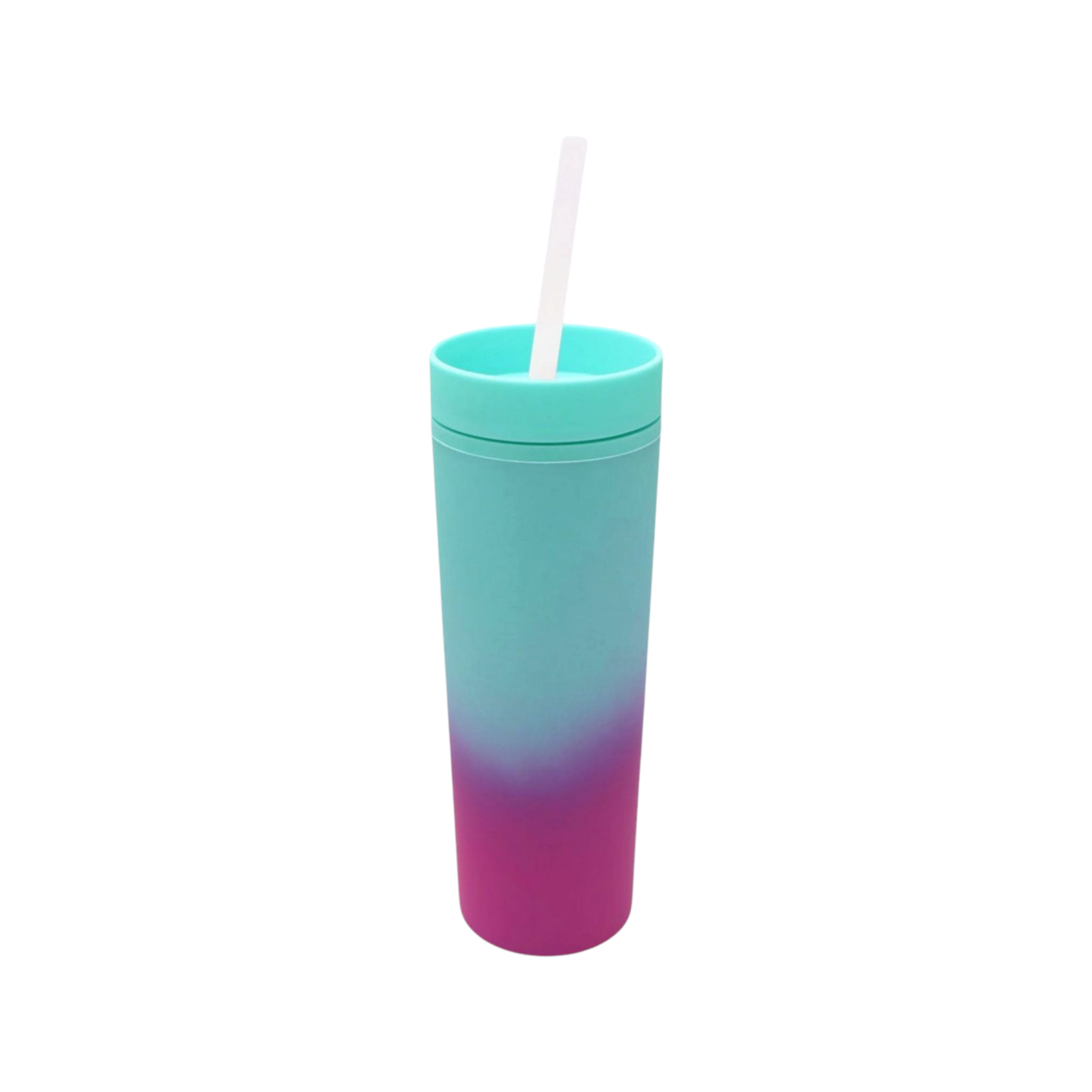 473ml Skinny Drinking Tumbler Pastel 2-Tone Acrylic Bottle Reusable with Lid & Straw 21x7cm