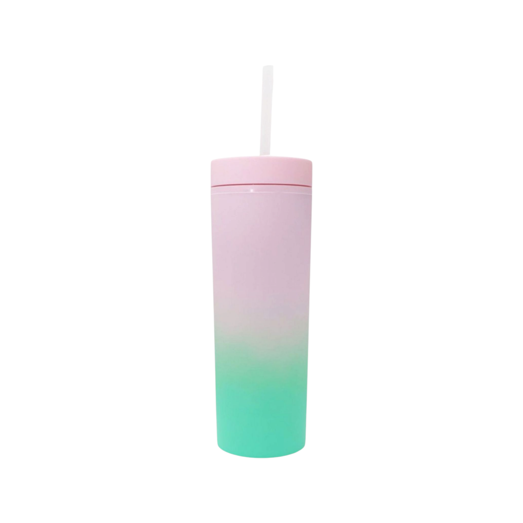 473ml Skinny Drinking Tumbler Pastel 2-Tone Acrylic Bottle Reusable with Lid & Straw 21x7cm