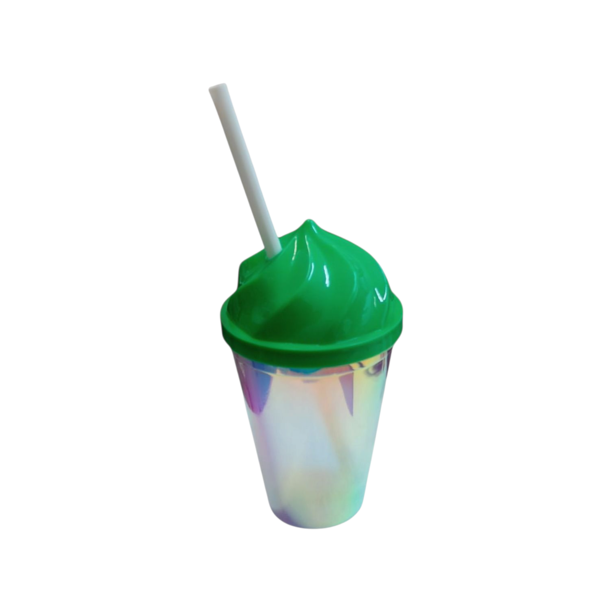 420ml Holographic Drinking Cup Tumbler 10x6cm with Ice cream Shaped Colour Lid & Straw