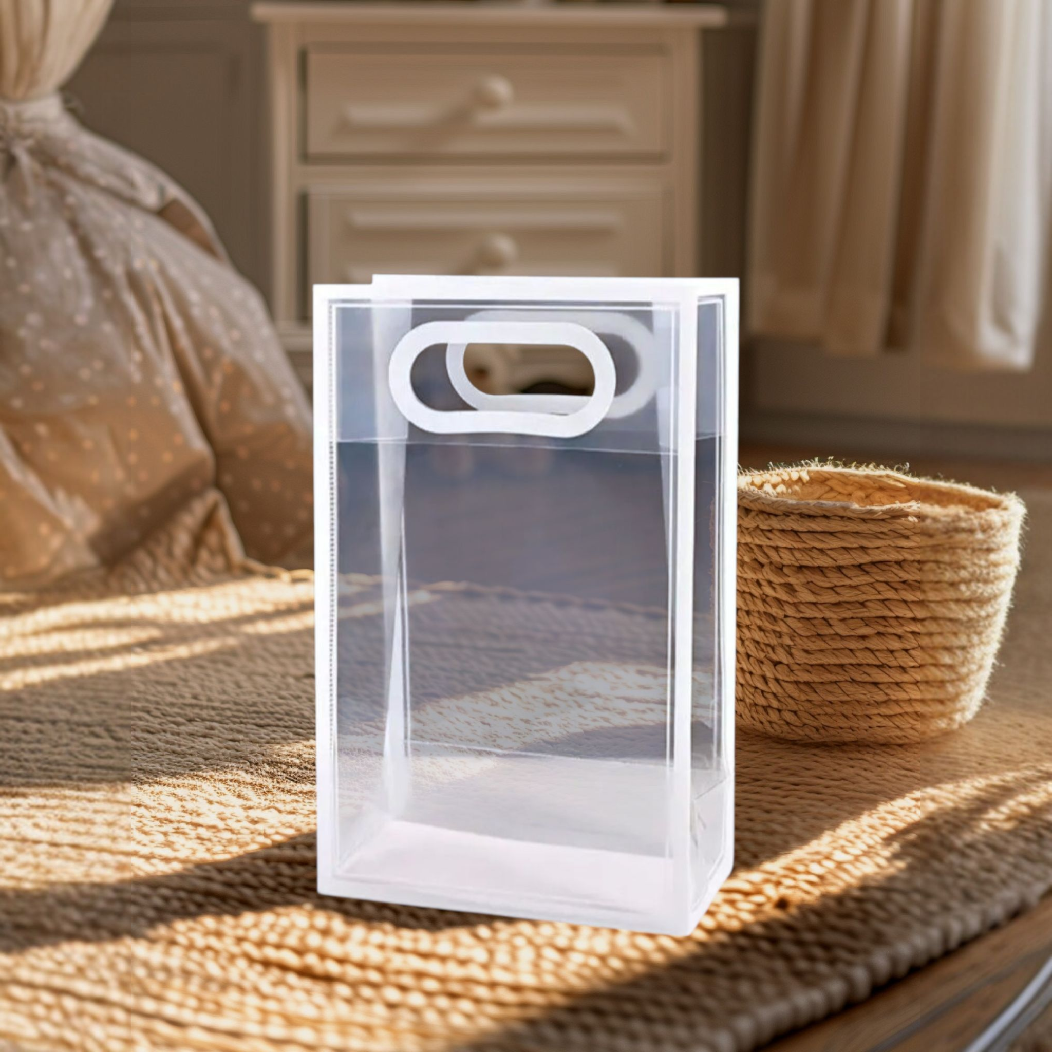 PVC Boutique Gift Shopping Bags with Color Border & Die Cut Handle 35x24x10cm