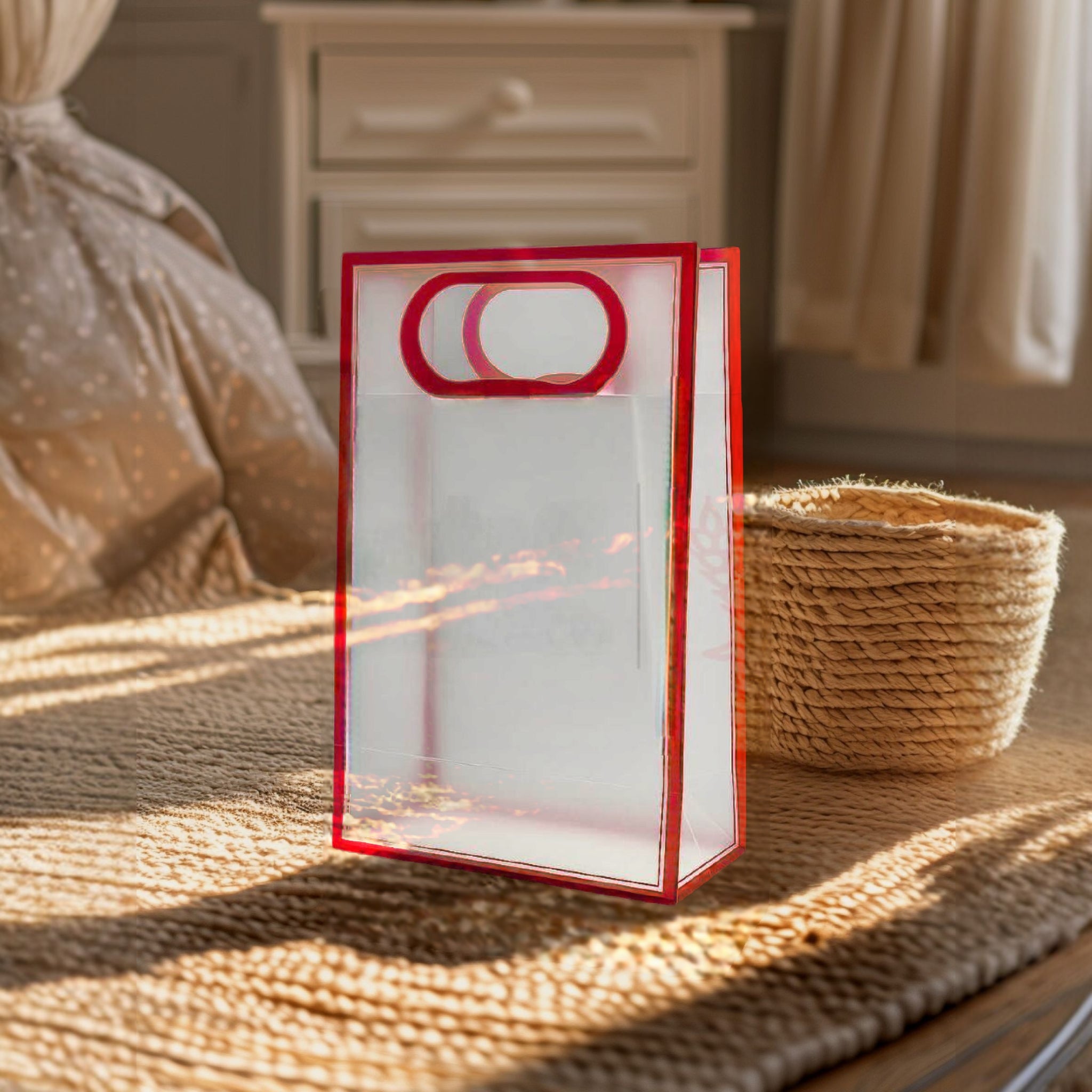 PVC Boutique Gift Shopping Bag with Color Border & Die Cut Handle 18x26x8cm