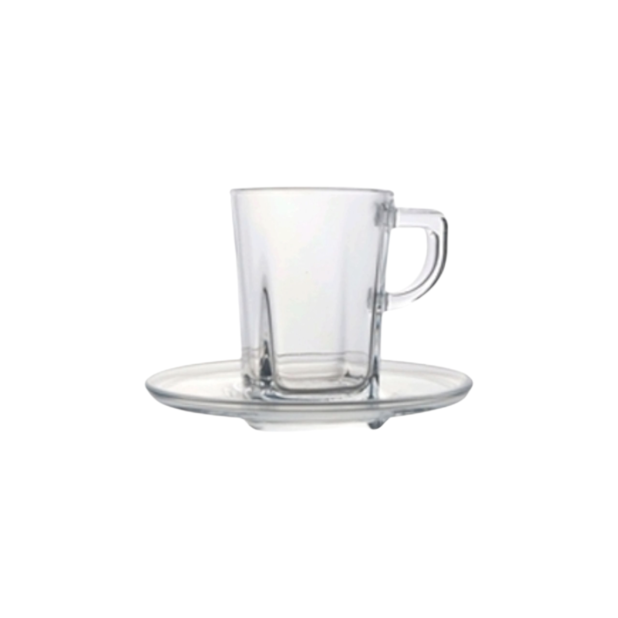 Pasabahce Carre Glass Espresso Coffee Cup 72ml & Saucer 6pc Set