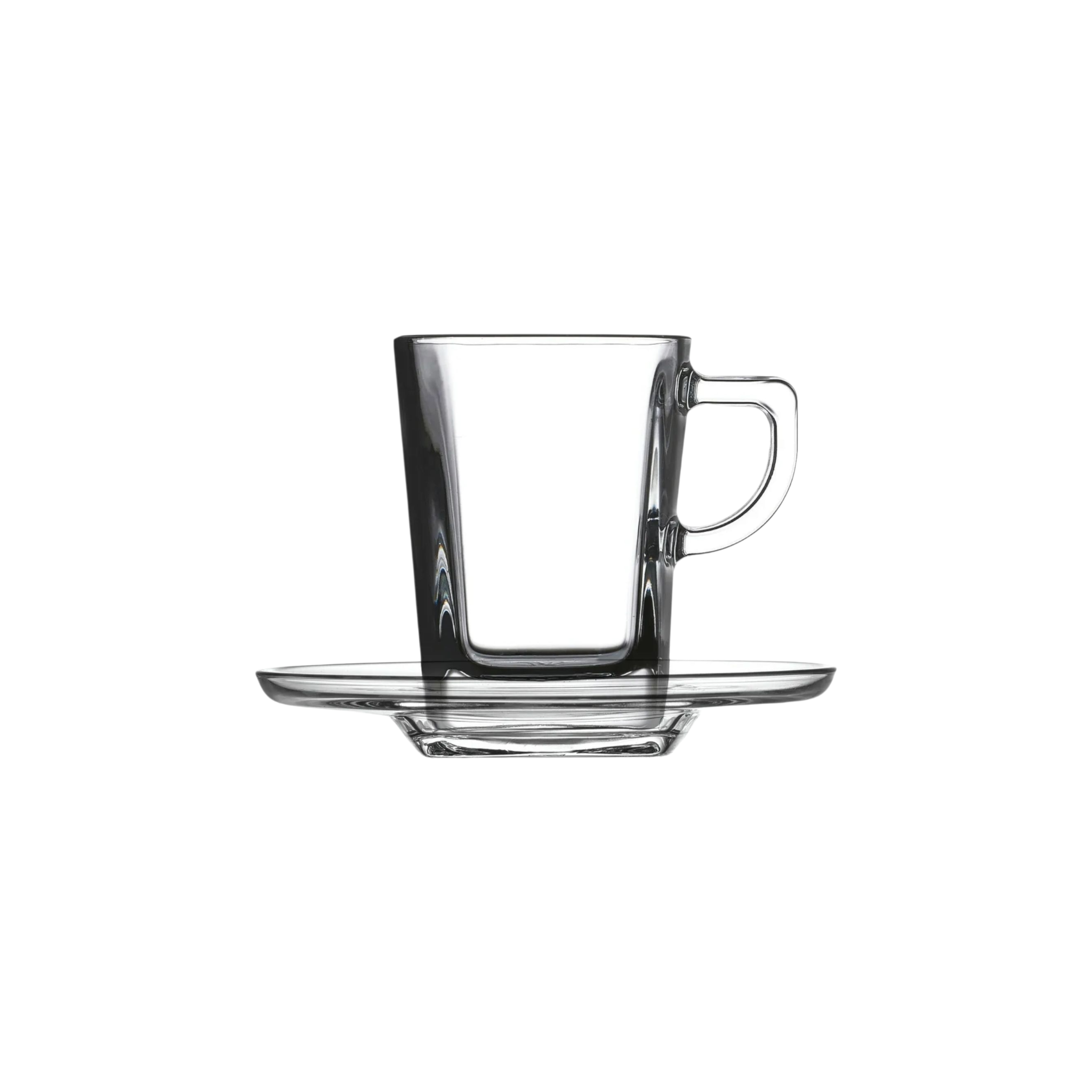 Pasabahce Carre Glass Espresso Coffee Cup 72ml & Saucer 6pc Set
