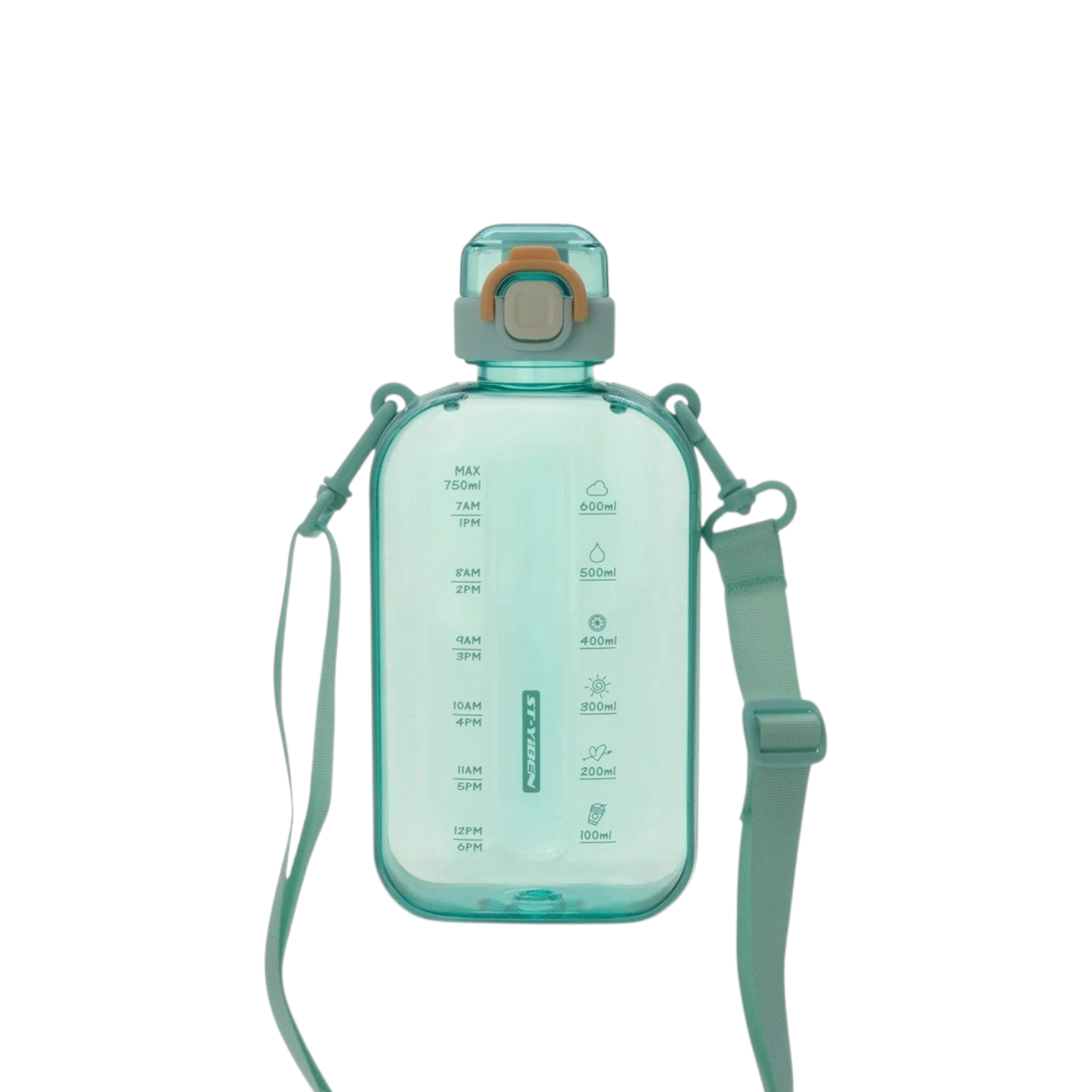 Regent Rectangle Turquoise Transparent Water Bottle Plastic Strap 750ml