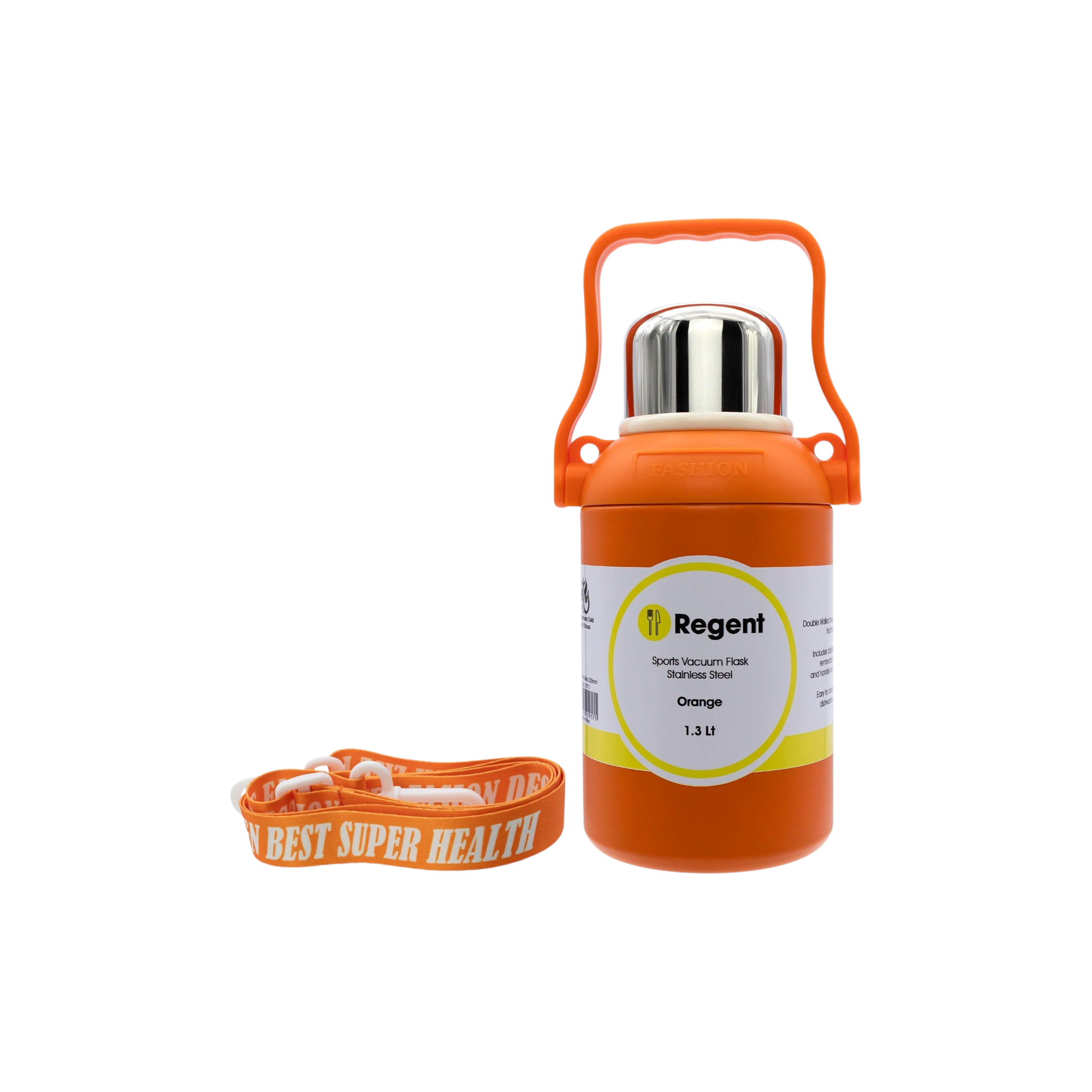 Regent Orange Sports Vacuum Flask Stainless Steel 1.3L